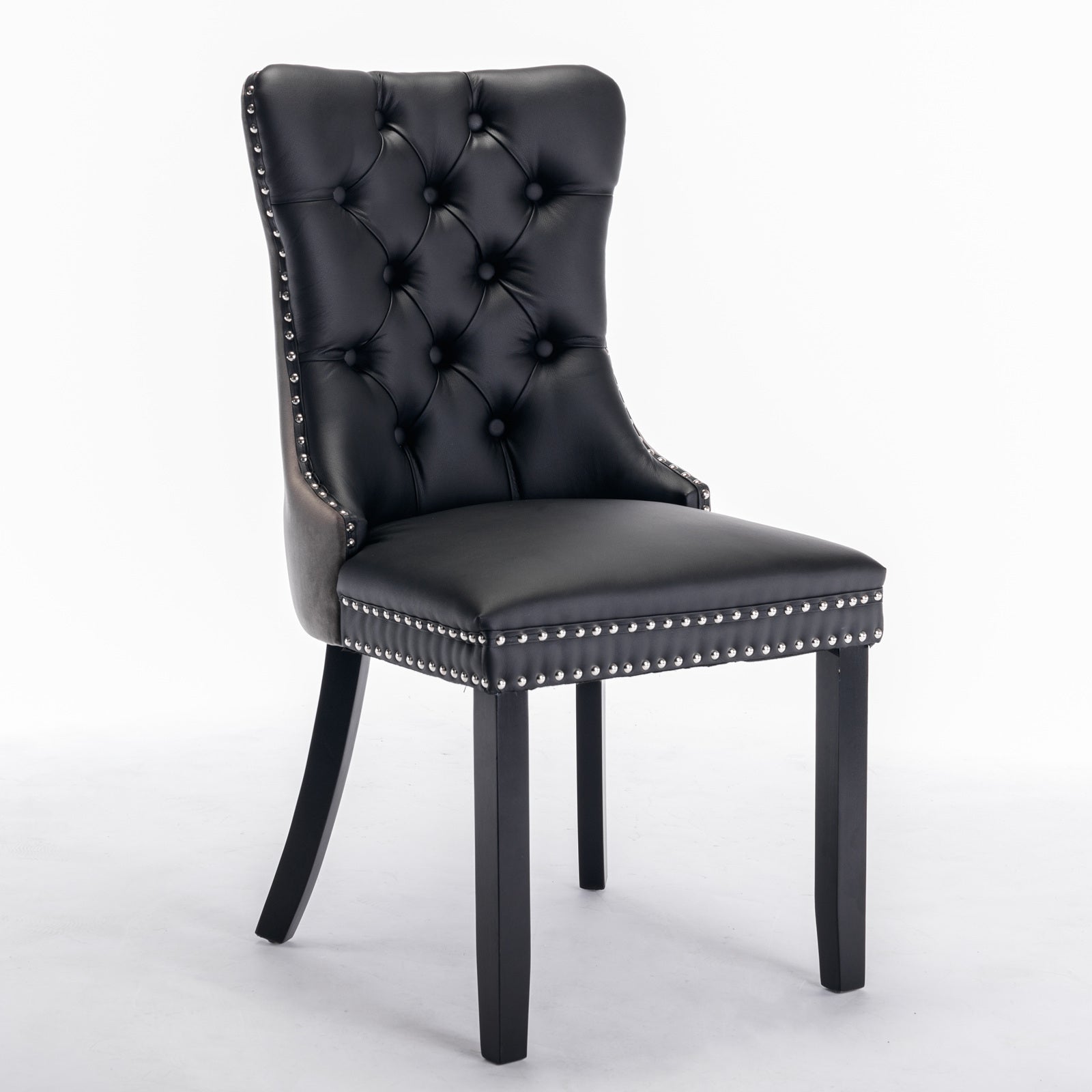 HAOYYE Nikki Collection Modern, High-end Tufted Solid Wood Contemporary PU and Velvet Upholstered Dining Chair with Wood Legs Nailhead Trim 2-Pcs Set lack+Gray, SW2101BG Sturdy Space-Saving