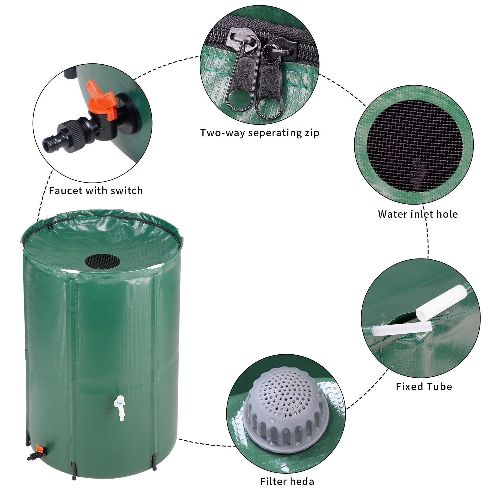 HAOYYE Green 100 Gallon Folding Rain Barrel Water Collector with Durable PVC Mesh and Support Rods, Mold and Mildew Resistant, Easy to Carry and Store, Ideal for Gardens, Planter Beds, Indoor Plants, and Outdoor Watering