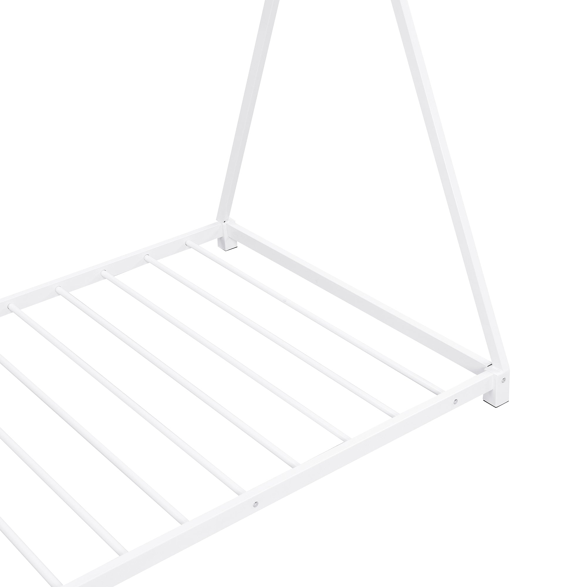 HAOYYE Metal Twin Size House Platform Bed with Triangle Structure, White Sturdy Space-Saving Heavy Duty Modern Design Adults Dorm Room Easy Assembly Bedroom Furniture
