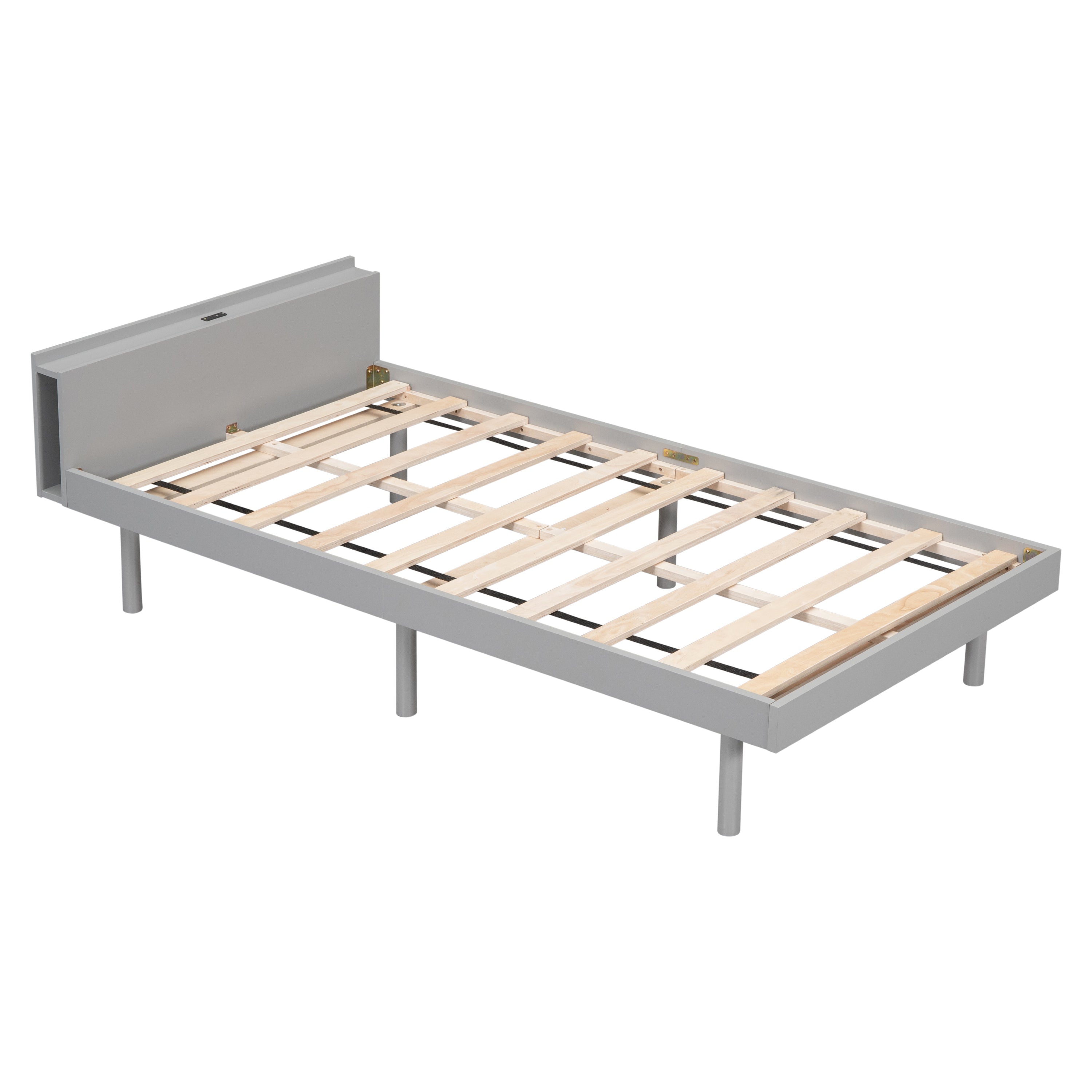HAOYYE Modern Design Twin Size Platform Bed Frame with Built-in USB port for Grey Color Sturdy Space-Saving Heavy Duty Easy Assembly Durable Stylish Home Furniture Versatile