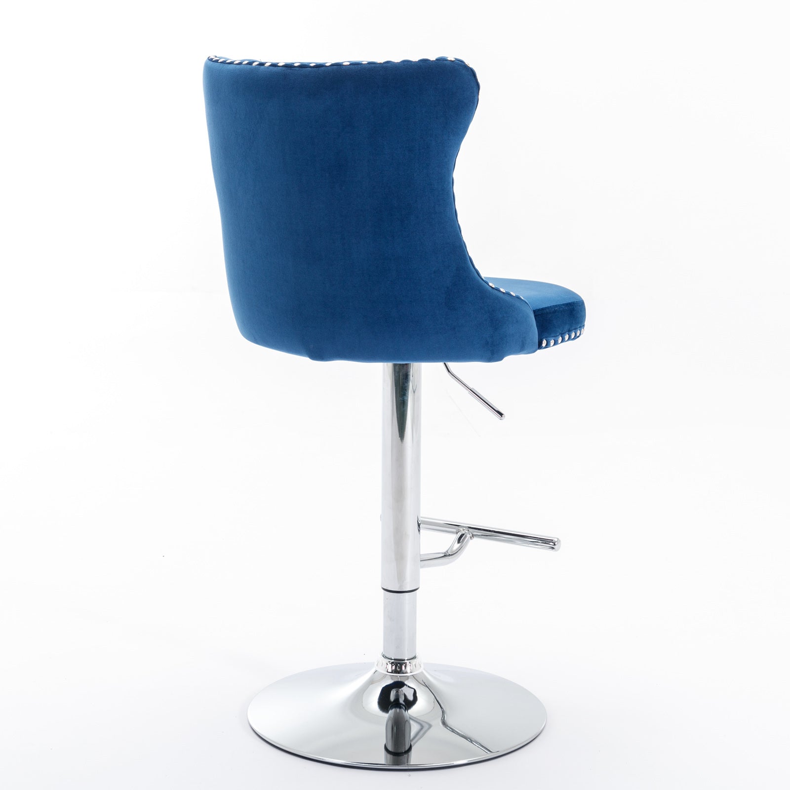 HAOYYE Swivel Velvet Barstools with Adjustable Seat Height, Modern Upholstered Bar Stools with Chrome Base and Comfortable Tufted Back for Kitchen Island and Home Pub, Set of Two, Blue