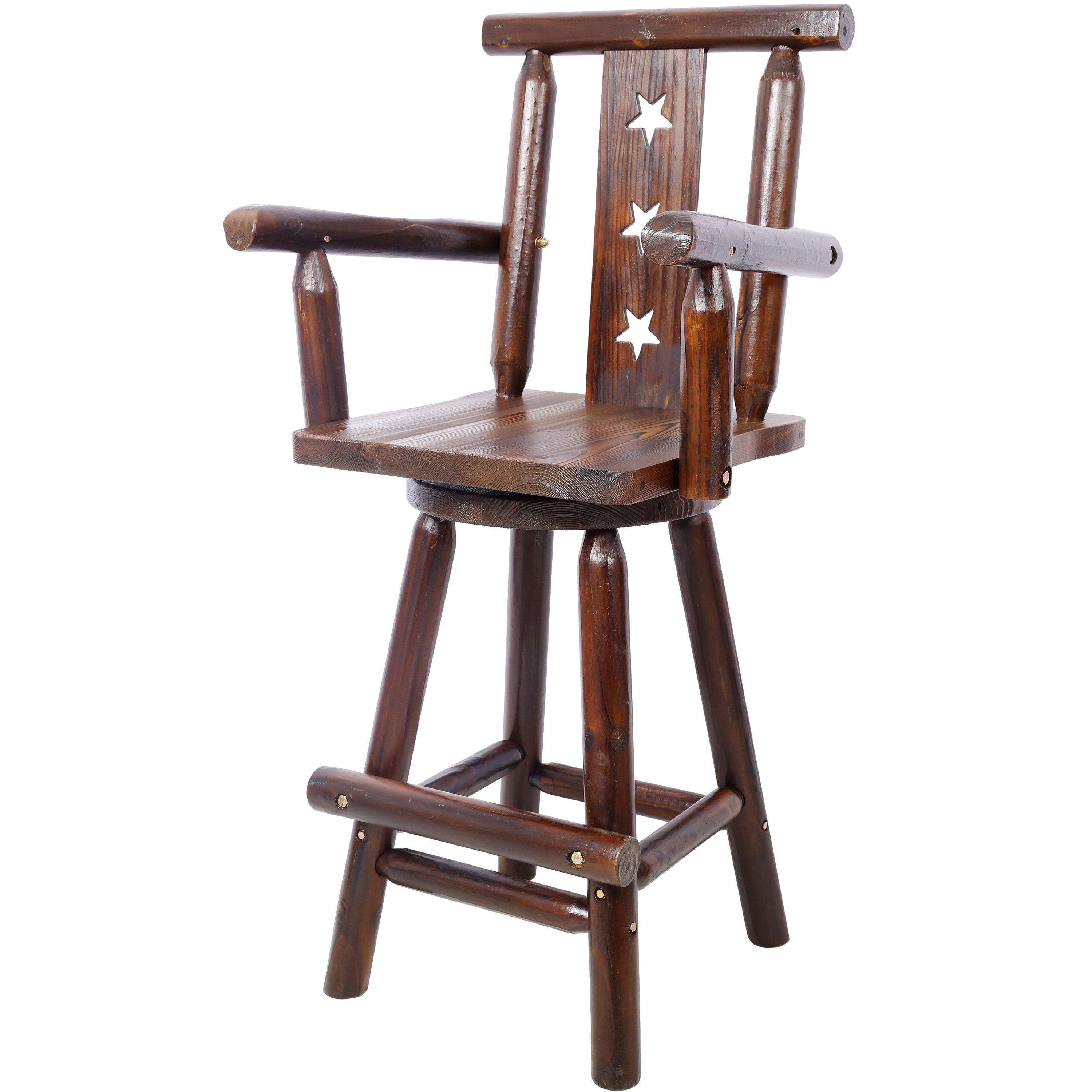 HAOYYE Rustic Bar Stool - Fir Wood Construction, Chair withDecorative Star Backrest, Footrest,Wide Armrest, Rustic Kitchen Stool, Tall Bistro Chair for Dining Room, Restaurant, Pub, 4-Foot,brown color Sturdy
