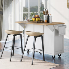 HAOYYE Kitchen Cart with Rubber wood Drop-Leaf Countertop ,Cabinet door internal storage racks,Kitchen Island on 5 Wheels with Storage Cabinet and 3 Drawers for Dinning Room,White Sturdy Space-Saving Durable