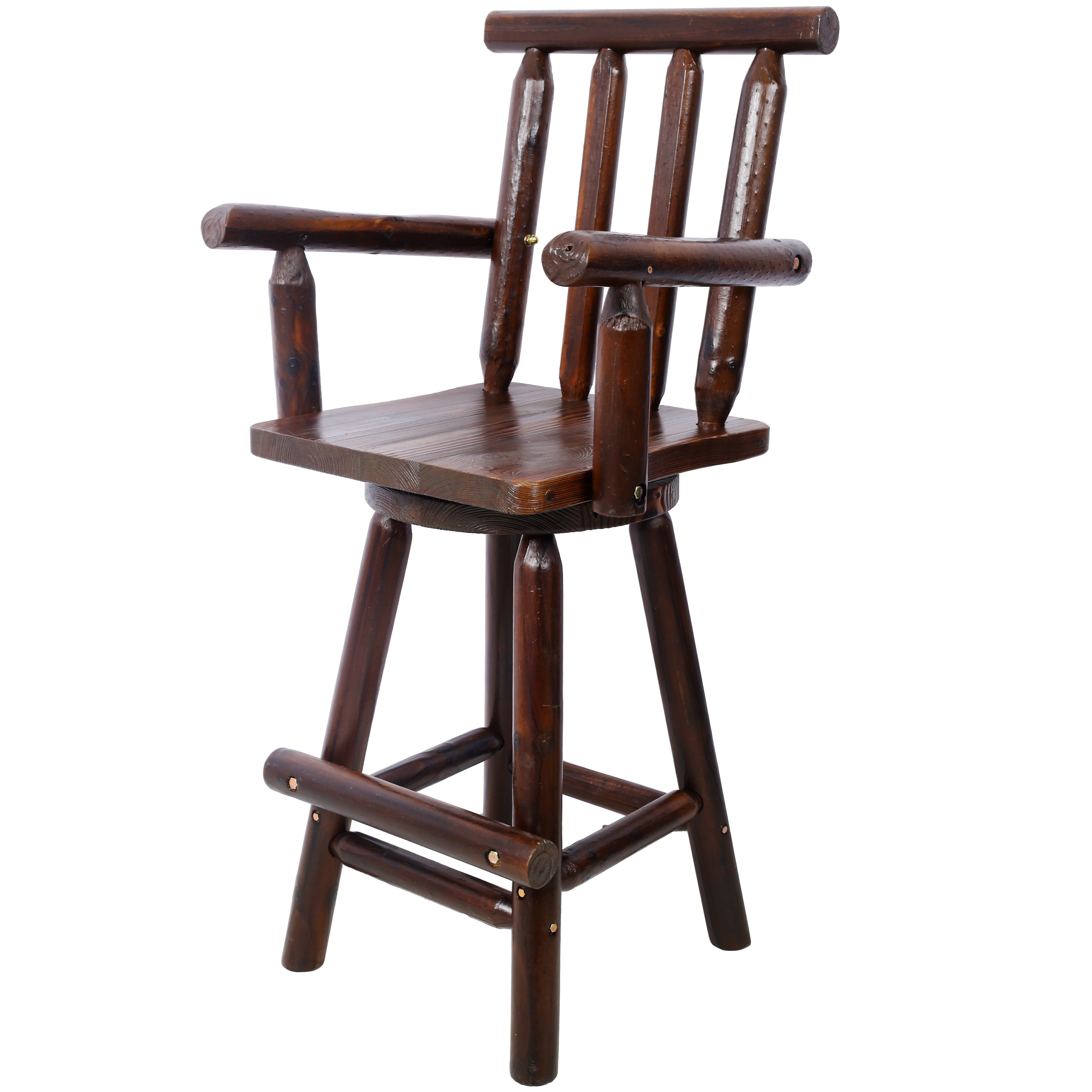 HAOYYE Rustic Bar Stool - Fir Wood Construction, Chair with Footrest,Wide Armrest, Rustic Kitchen Stool, Tall Bistro Chair for Dining Room, Restaurant, Pub, 4-Foot,brown color Sturdy Space-Saving Heavy Duty