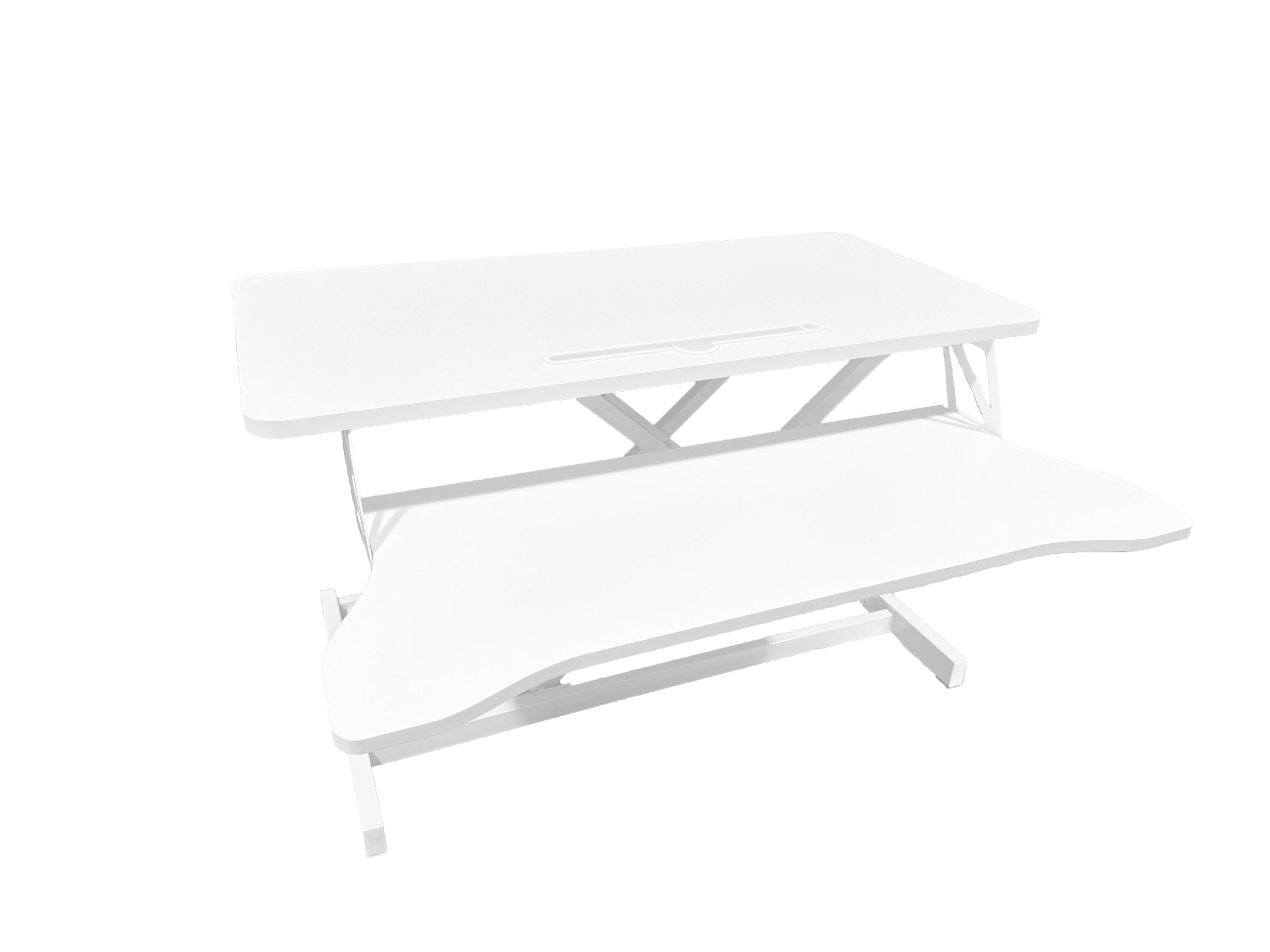 Haoyye Desk Converter Height Adjustable Sit to Stand Riser for Dual Monitor and Laptop Use with Wide Keyboard Tray and Space Saving Design for Home Office and Professional Use with Heavy Duty Build
