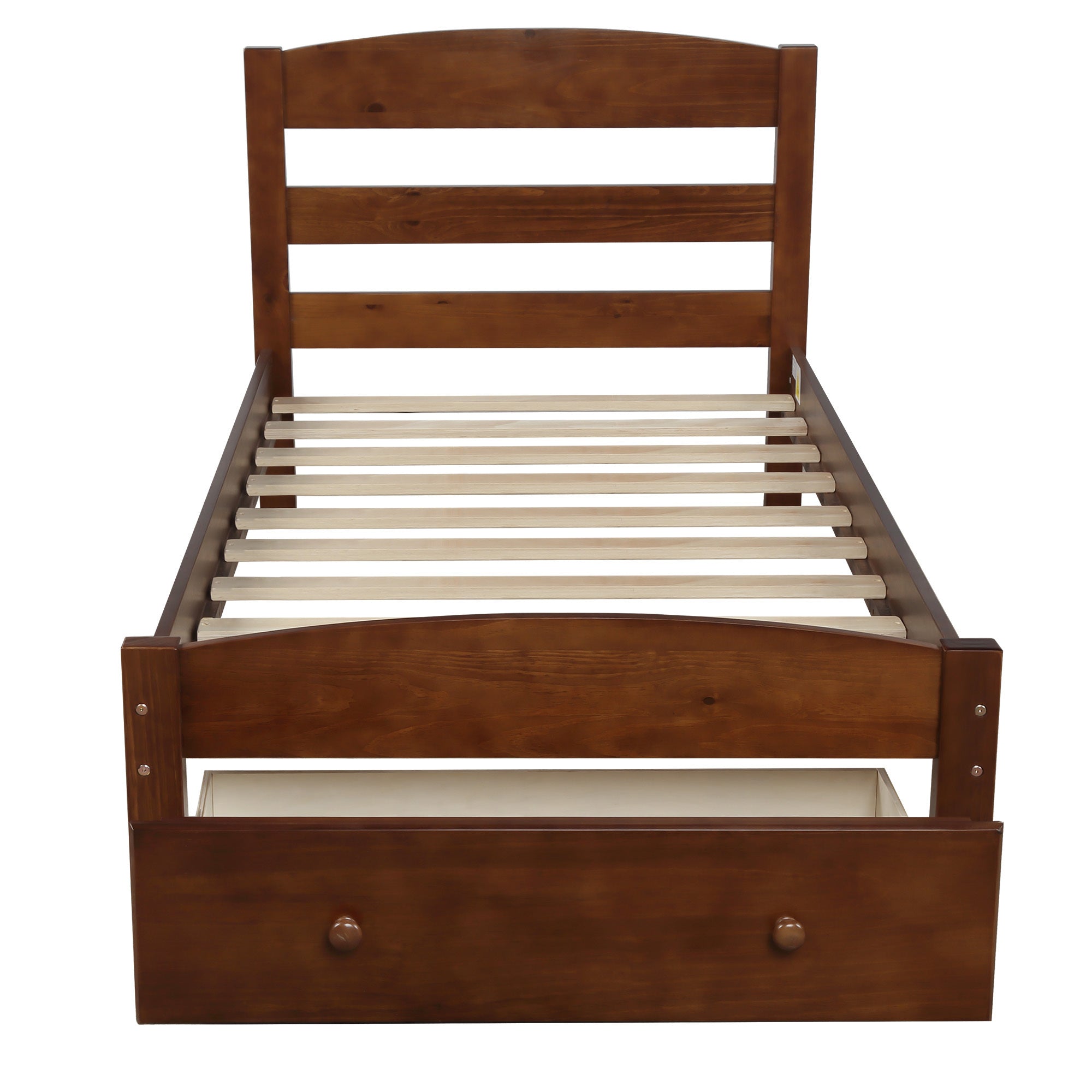 HAOYYE Twin Bed Frame with Storage Drawer and Wood Slat Support, Walnut, Sturdy Space-Saving Design, Heavy Duty Construction, Easy Assembly, Durable and Stylish Home Furniture, Versatile for Bedroom Use