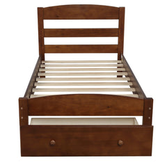 HAOYYE Twin Bed Frame with Storage Drawer and Wood Slat Support, Walnut, Sturdy Space-Saving Design, Heavy Duty Construction, Easy Assembly, Durable and Stylish Home Furniture, Versatile for Bedroom Use