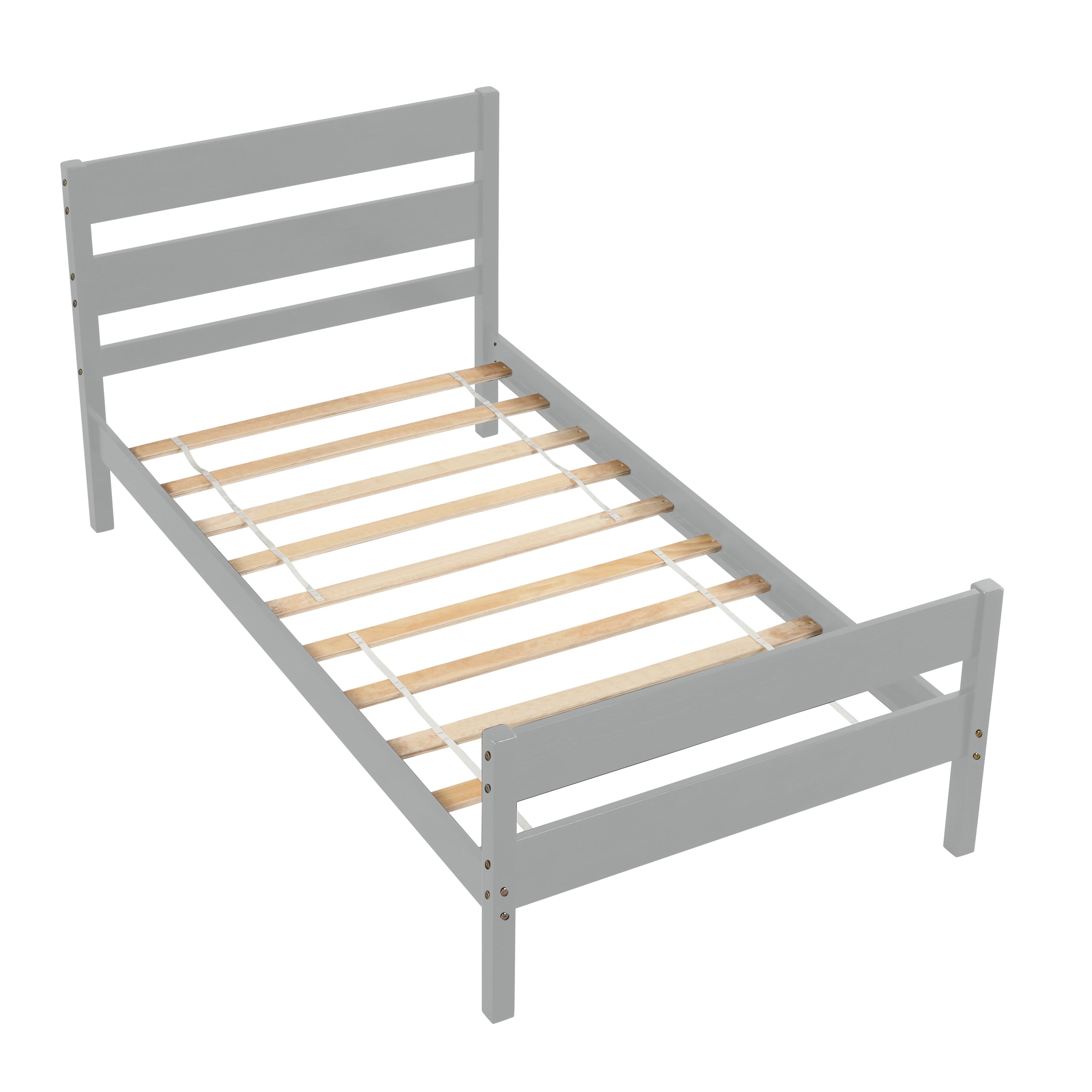 HAOYYE Twin Bed with Headboard and Footboard,Grey Sturdy Space-Saving Heavy Duty Modern Design Adults Dorm Room Easy Assembly Bedroom Furniture