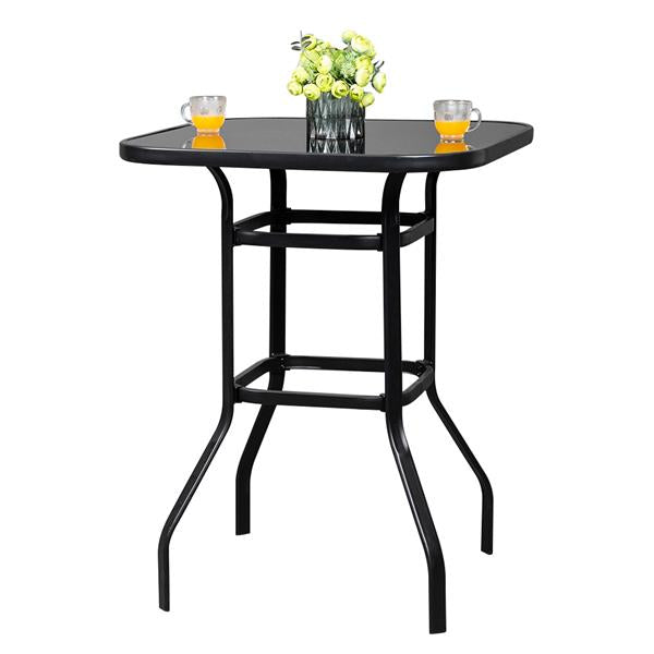 HAOYYE Wrought Iron Glass High Bar Table, Modern Patio Bar Table with Matte Black Frame and Tempered Glass, Stylish and Durable, Perfect for Outdoor or Indoor Dining, Bars, and Restaurants