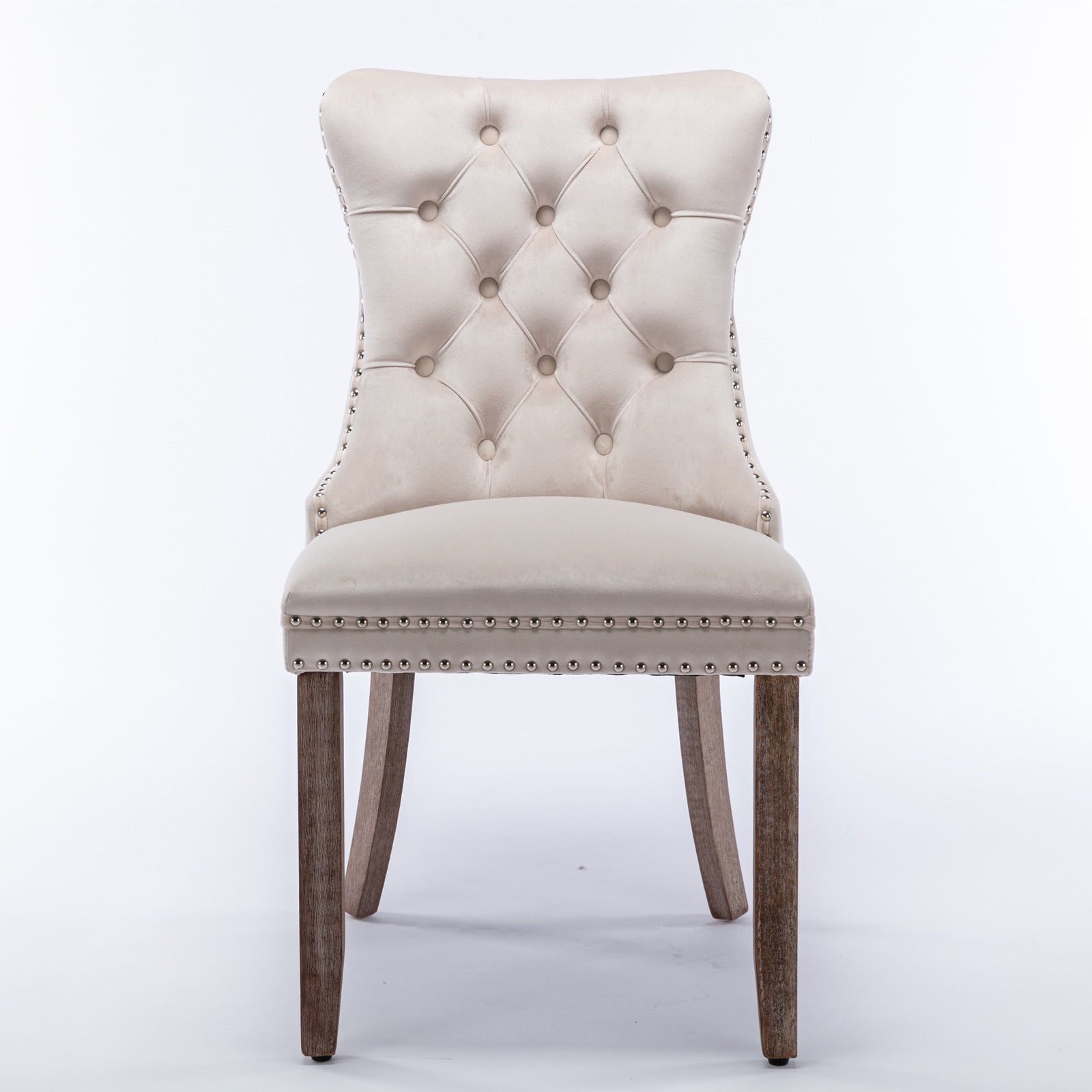 HAOYYE High-end Tufted Solid Wood Contemporary Velvet Upholstered Dining Chair with Wood Legs Nailhead Trim 2-Pcs Set,Beige, SW2001BG Sturdy Space-Saving Heavy Duty Modern Design