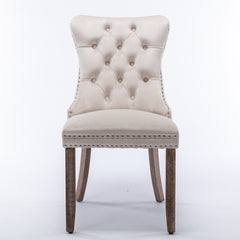HAOYYE High-end Tufted Solid Wood Contemporary Velvet Upholstered Dining Chair with Wood Legs Nailhead Trim 2-Pcs Set,Beige, SW2001BG Sturdy Space-Saving Heavy Duty Modern Design