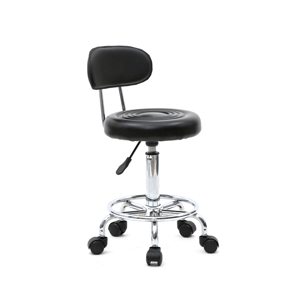 HAOYYE Black Adjustable Salon Stool with Backrest Round Seat Design 360° Swivel PU Leather Comfortable Rolling Chair for Home Office Studio Beauty Spa Lightweight Anti-Skid Durable Construction