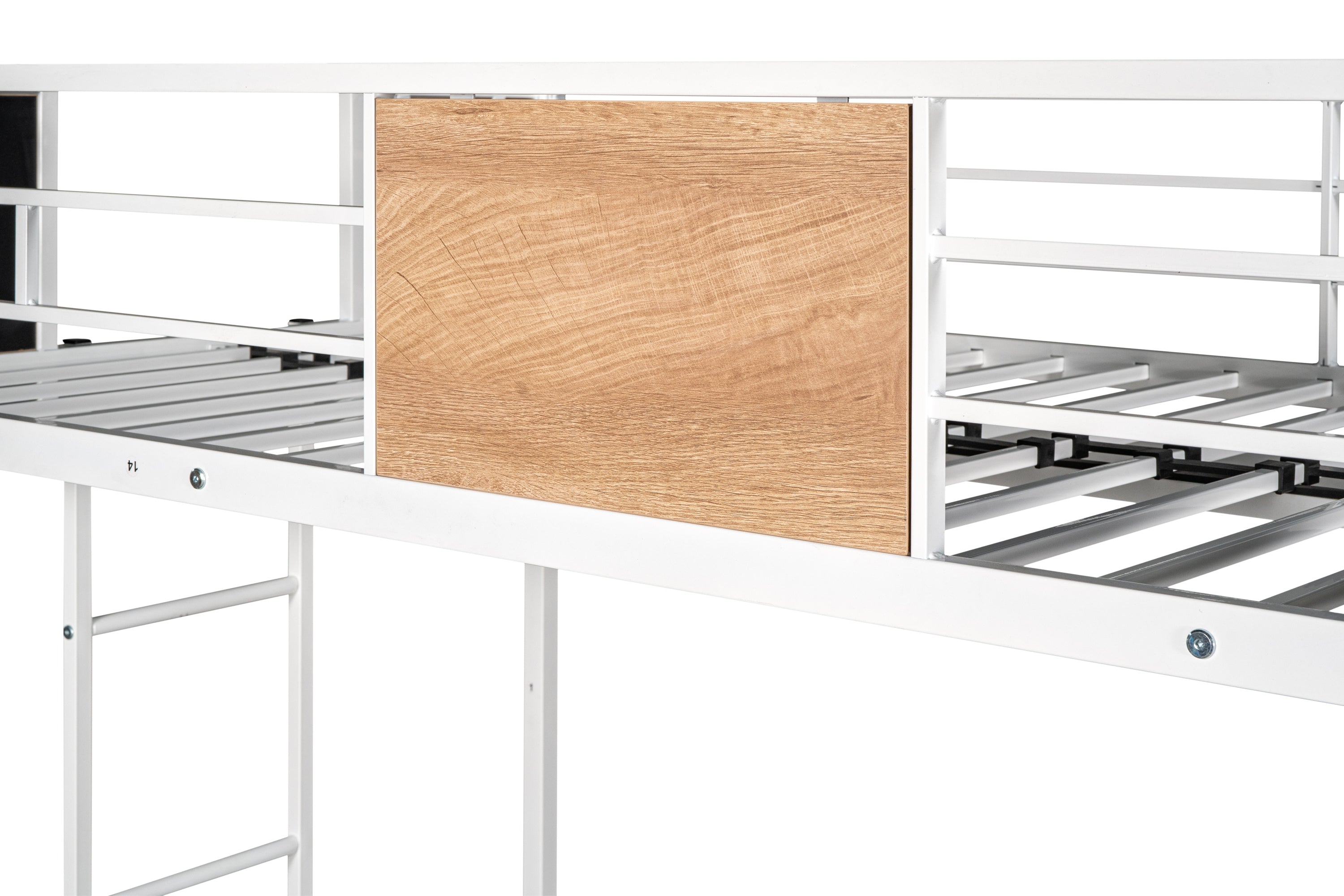 HAOYYE Metal Twin over Full Bunk Bed with Trundle/ Heavy-duty Sturdy Metal/ Noise Reduced/ Safety Guardrail/ Wooden Decoration/ Convenient Trundle / Bunk Bed for Three/ CPC Certified/ No Box Spring Needed