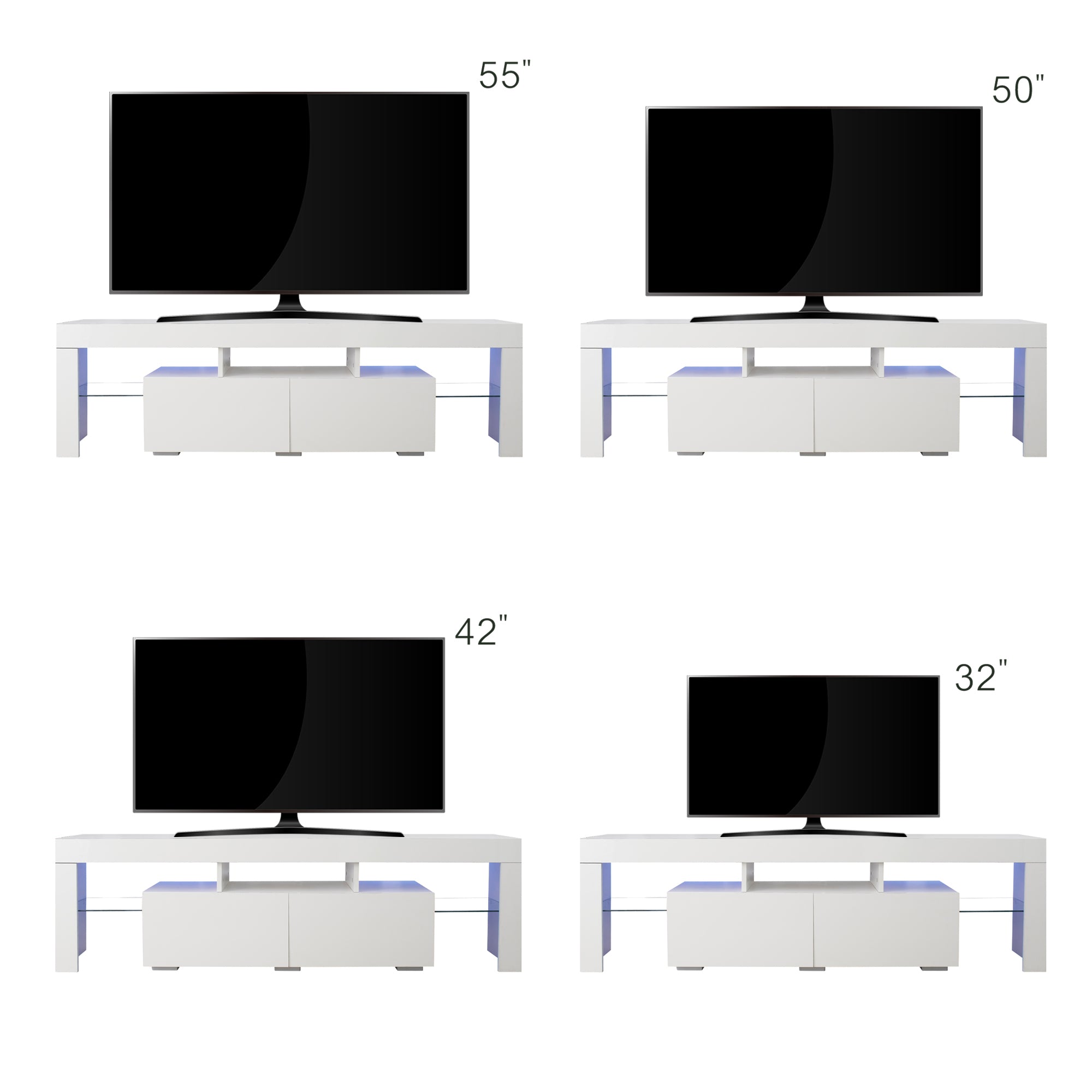 HAOYYE Modern White TV Stand, 20 Colors LED TV Stand w/Remote Control Lights Sturdy Space-Saving Heavy Duty Modern Design Easy Assembly Durable Stylish Home Furniture Versatile
