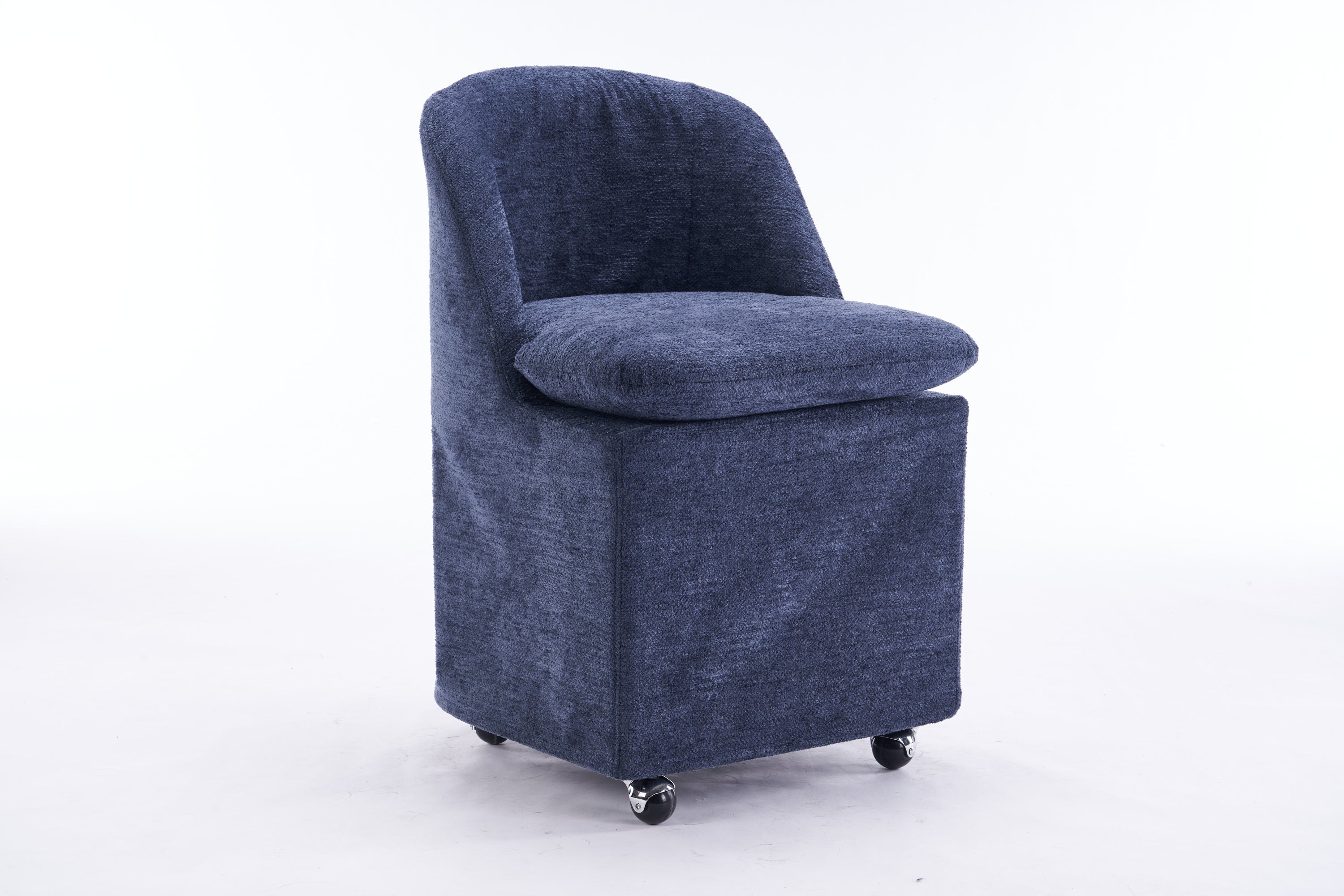 HAOYYE 058-Set of 2 Chenille Fabric Dining Chairs With Universal Wheels,Blue Sturdy Space-Saving Heavy Duty Modern Design Adults Dorm Room Easy Assembly Bedroom Furniture