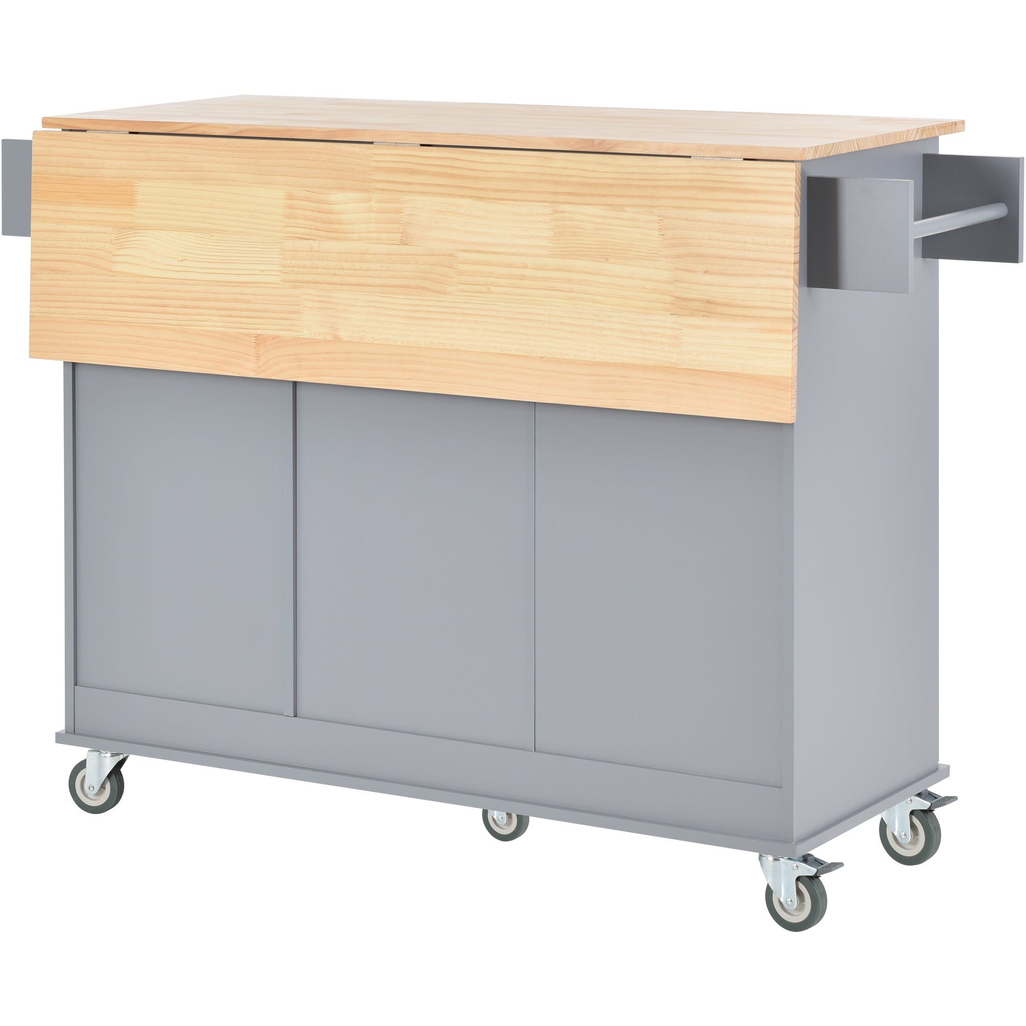 HAOYYE Rolling Mobile Kitchen Island With Solid Wood Top, Storage Cabinet, Drop Leaf Breakfast Bar, Spice Rack, Towel Rack, And Drawer, Grey Blue, Sturdy Space-Saving Design With Locking Wheels