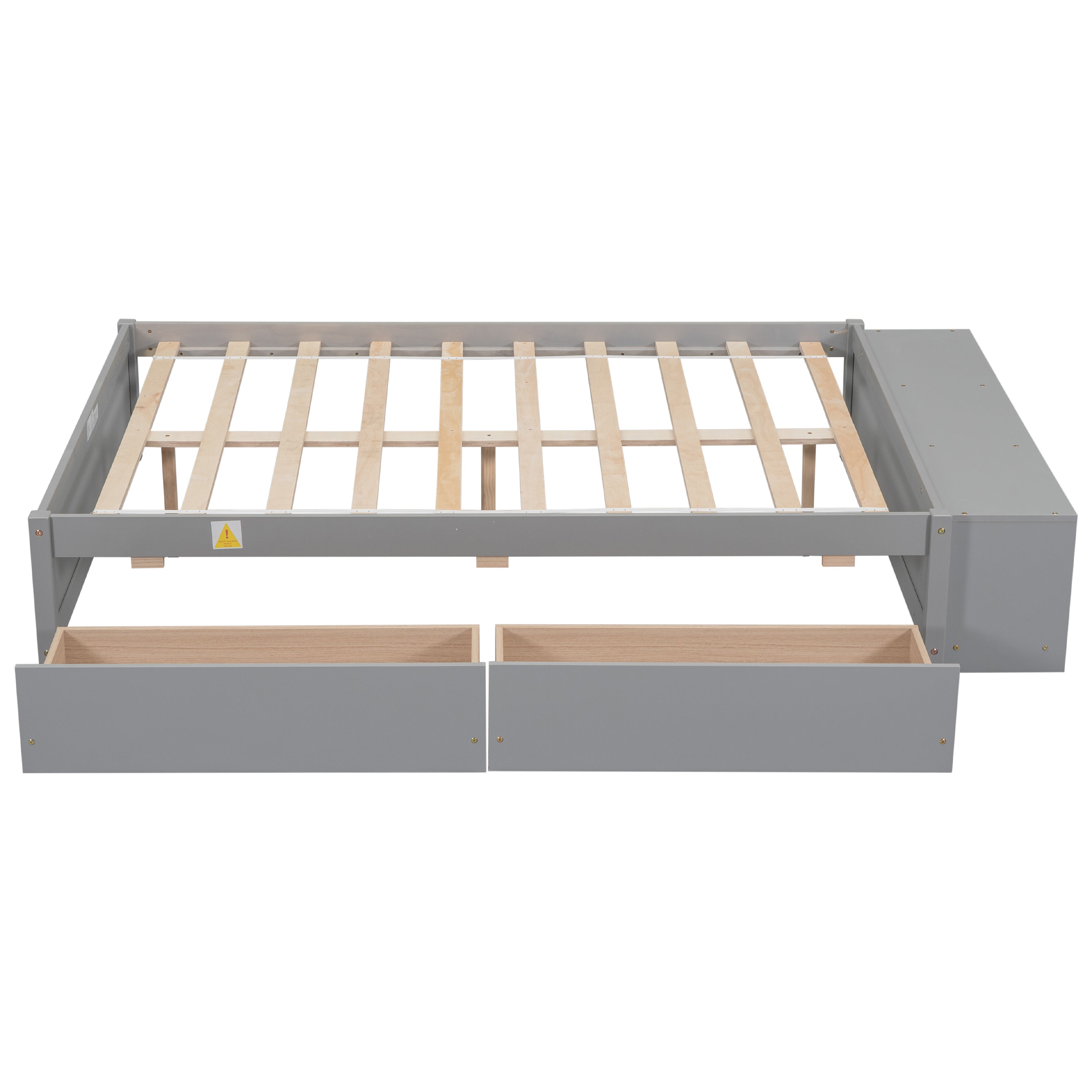 HAOYYE Full Size Bed with Storage Case, 2 Storage Drawers, Lengthwise Support Slat, Grey Heavy Duty Sturdy Bed Frame, Space-Saving Modern Design, Easy Assembly, Durable Stylish Home Furniture, Versatile Bedroom Storage Solution.