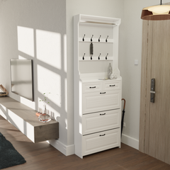 HAOYYE White Shoe Cabinet With 3 Doors 2 Drawers And Hanger, Large Capacity Storage Cabinet For Bedroom, Entryway, Or Dorm Room, Sturdy Modern Design, Space-Saving, Heavy Duty, Easy Assembly