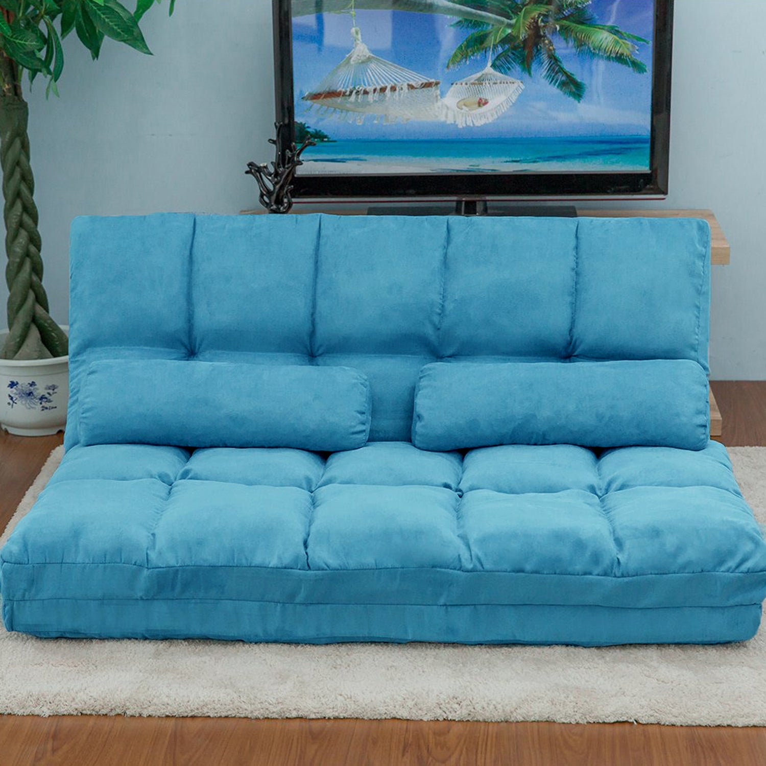HAOYYE Double Chaise Lounge Floor Sofa with Two Pillows, Space-Saving Heavy Duty Modern Design, Comfortable Convertible Seating, Versatile and Easy to Assemble for Living Room, Office, or Apartment
