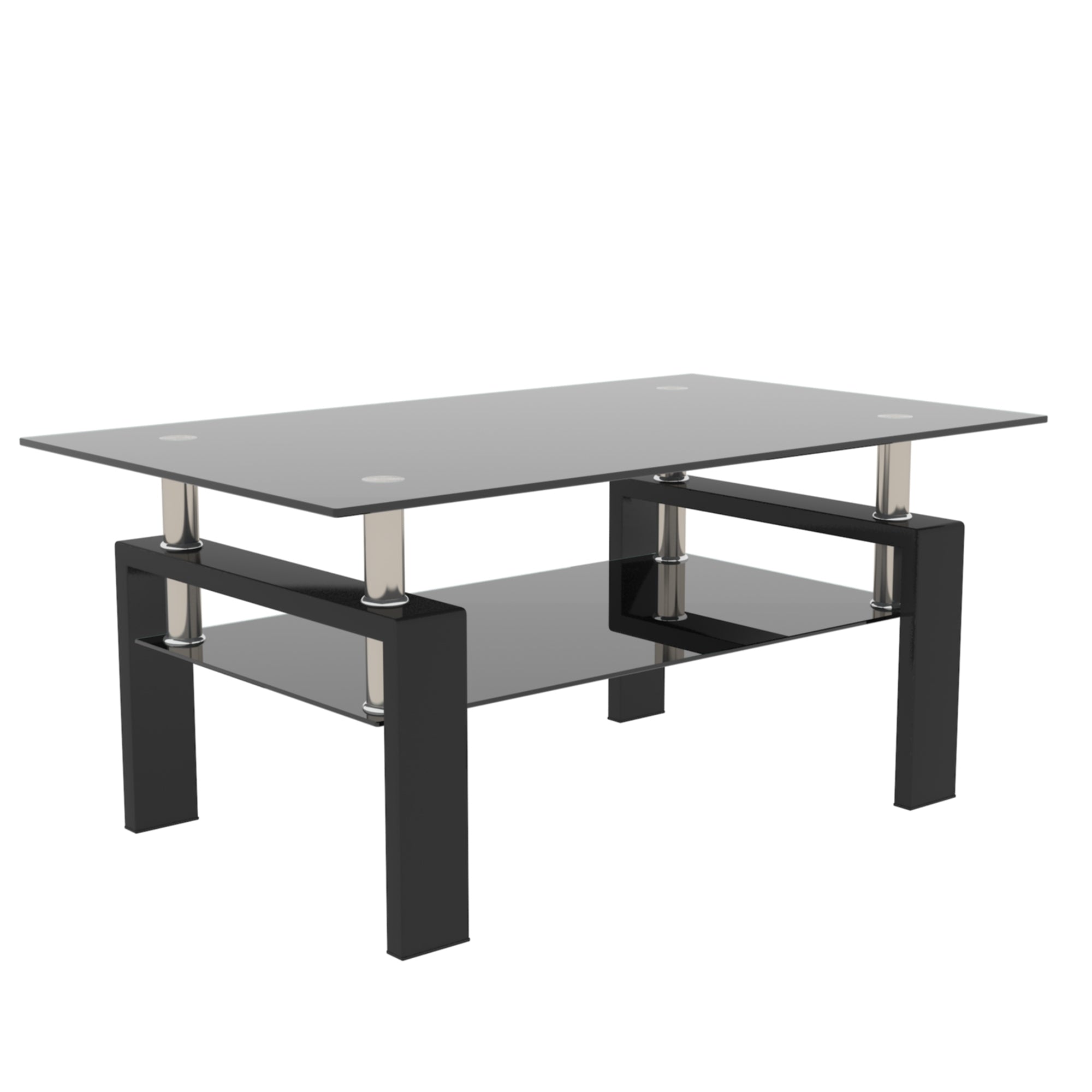 Haoyye Rectangle Black Glass Coffee Table, Clear Modern Coffee Table, Side Center Table for Living Room Furniture, Sturdy Heavy Duty Space-Saving Design, Adults Dorm Room, Easy Assembly