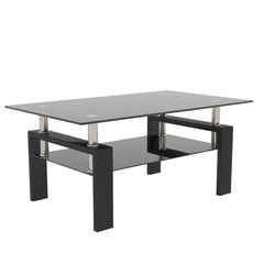 Haoyye Rectangle Black Glass Coffee Table, Clear Modern Coffee Table, Side Center Table for Living Room Furniture, Sturdy Heavy Duty Space-Saving Design, Adults Dorm Room, Easy Assembly