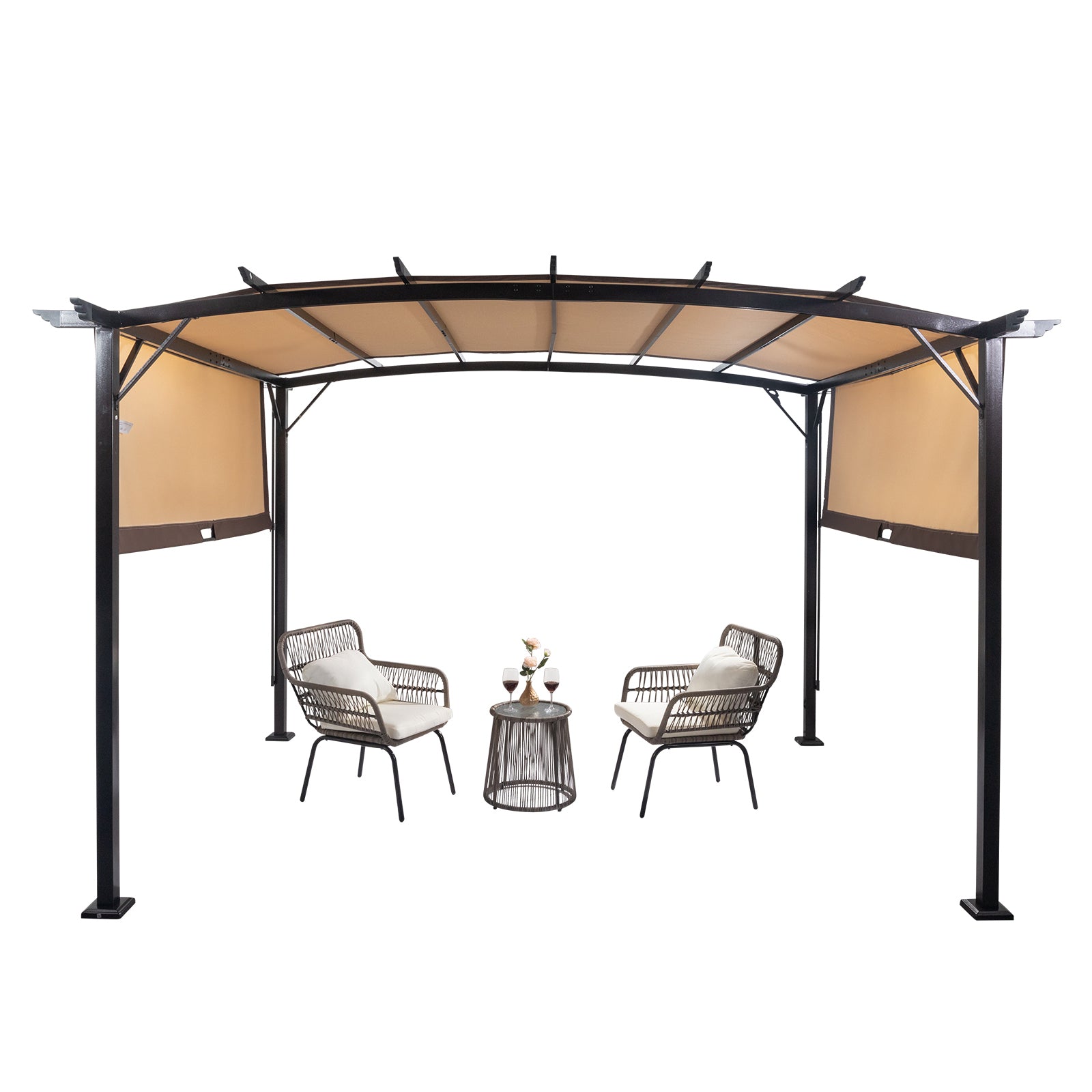 HAOYYE 12.31*9.29*7.45ft Outdoor Rectangular Pergola with Adjustable UV-Resistant Canopy, Aluminum Frame Folding Shade Shed, Curved Top Design with Lockable Sides for Patio, Lawn, Backyard