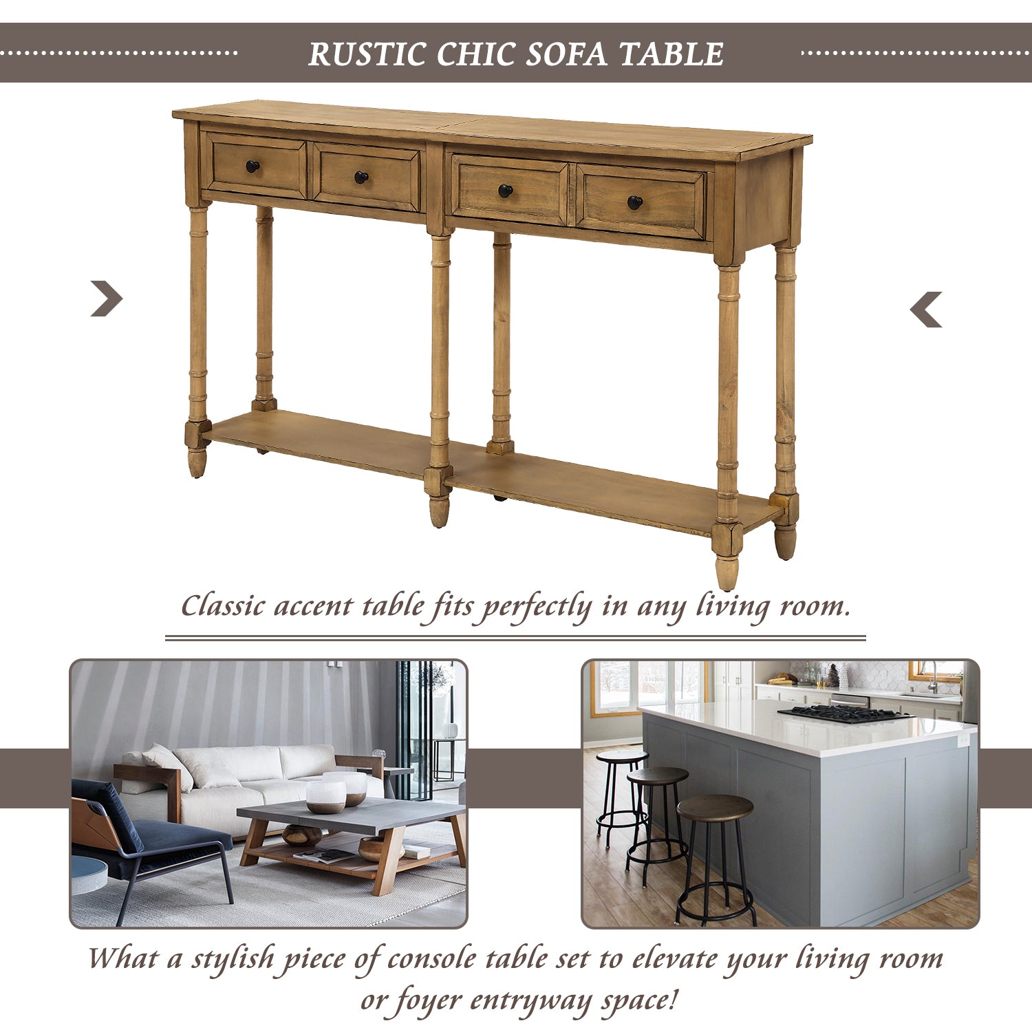 HAOYYE Console Table, Sofa Table with Two Storage Drawers and Bottom Shelf for Living Room or Entryway, Old Pine, Sturdy Space-Saving Design, Heavy Duty Construction, Easy Assembly, Durable and Stylish Home Furniture
