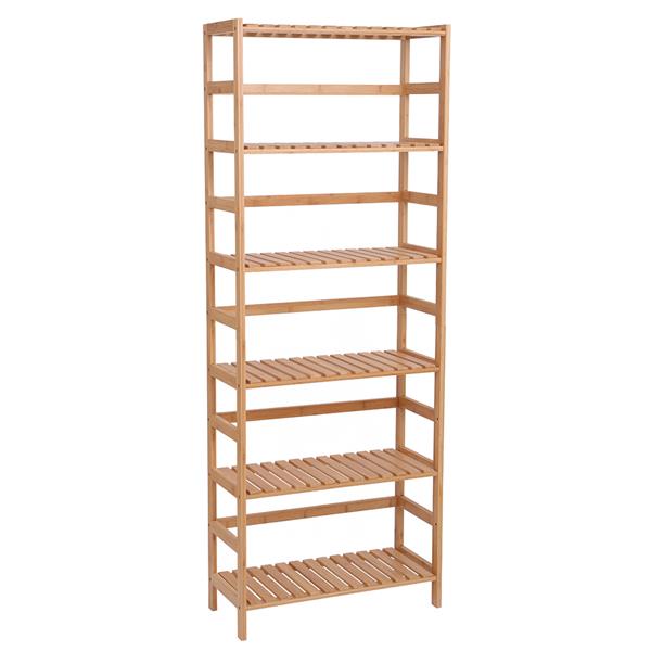 HAOYYE 100% Bamboo Bookshelf, Multi-Functional Adjustable 6-Layer Shelf for Living Room, Bedroom, Study, Office, Natural Wood, Eco-Friendly & Durable, Soft Cozy Warm Flannel Fleece Home Decor, Luxury Storage Solution