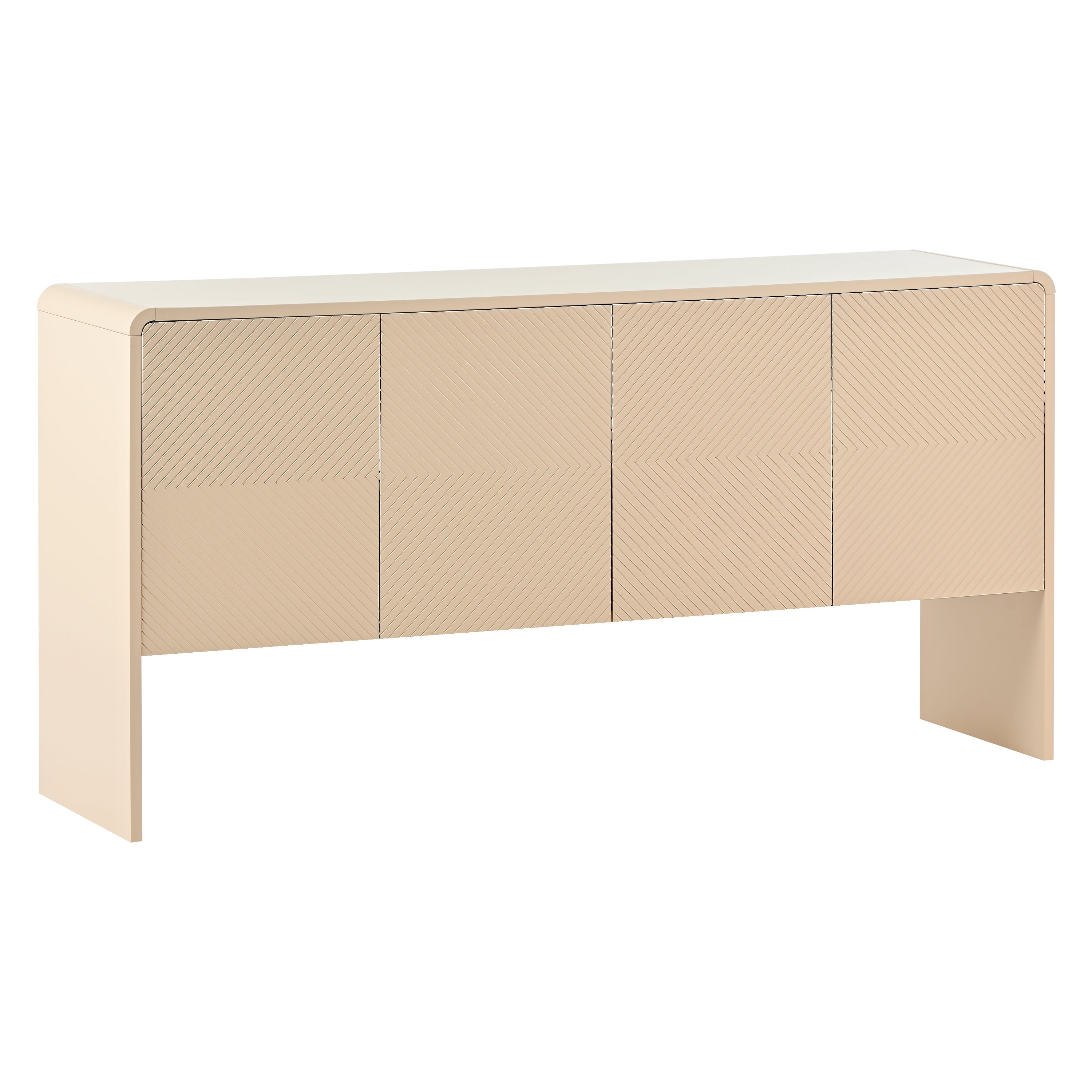 HAOYYE Minimalist Style 60"L Large Storage Space Sideboard with 4 Doors and Rebound Device for Living Room and Entryway (Apricot Cream) Sturdy Space-Saving Heavy Duty Modern Design Adults