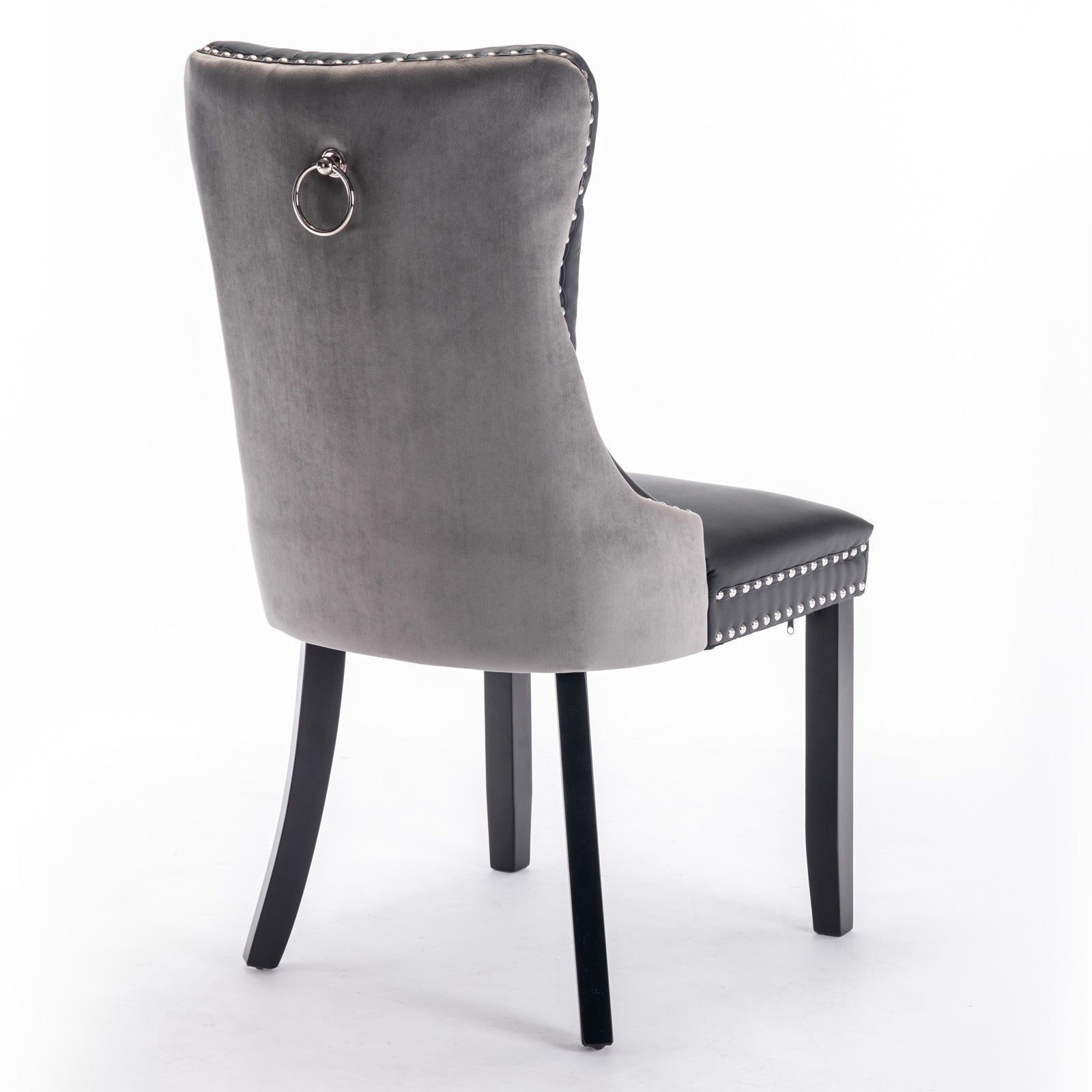 HAOYYE Nikki Collection Modern, High-end Tufted Solid Wood Contemporary PU and Velvet Upholstered Dining Chair with Wood Legs Nailhead Trim 2-Pcs Set lack+Gray, SW2101BG Sturdy Space-Saving