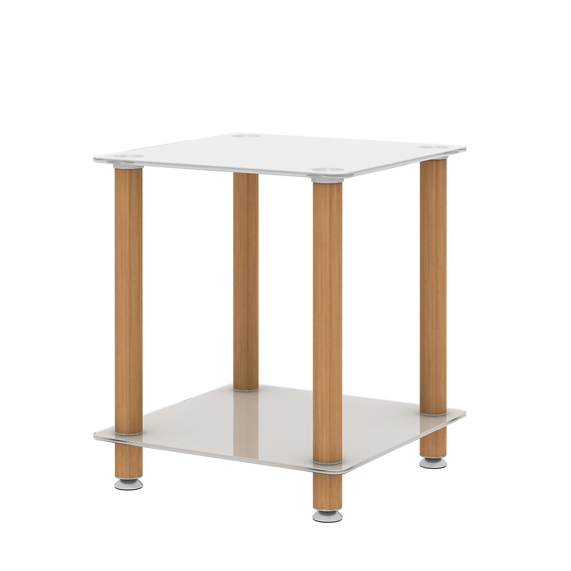 HAOYYE One Piece White And Oak Side Table with Two Tier Storage Shelf for Adults Dorm Room and Living Spaces Perfect as Nightstand, End Table or Sofa Table Featuring Heavy Duty Construction, Space Saving Functionality and Easy Assembly