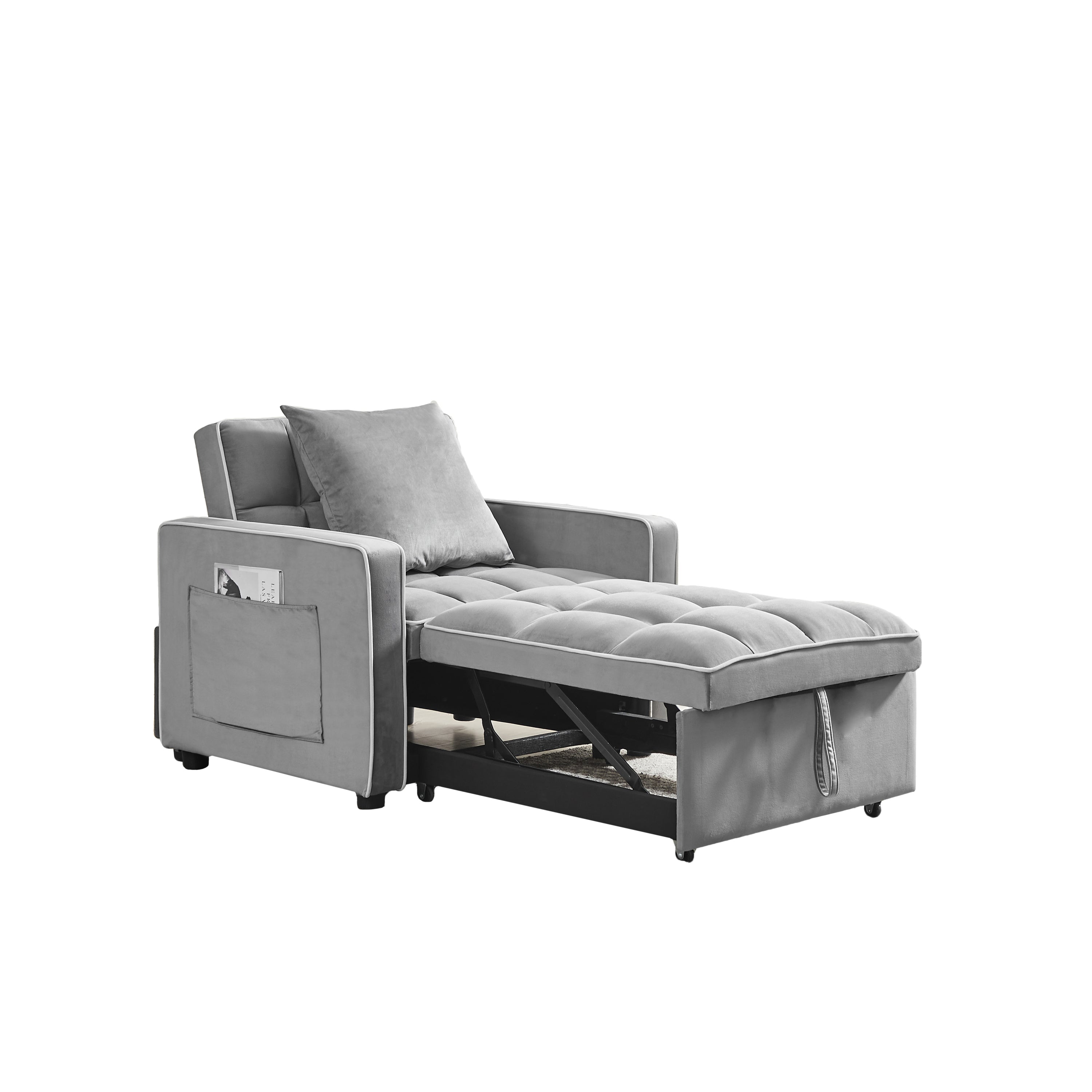 HAOYYE Three-in-One Sofa Bed Chair Grey Folding Adjustable Back Recliner Single Bed Comfortable Modern Sturdy Space-Saving Heavy Duty Design Adults Dorm Room