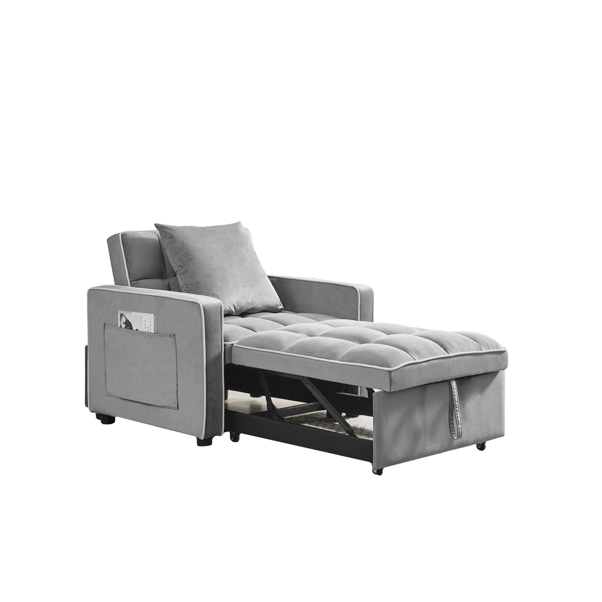 HAOYYE Three-in-One Sofa Bed Chair Grey Folding Adjustable Back Recliner Single Bed Comfortable Modern Sturdy Space-Saving Heavy Duty Design Adults Dorm Room