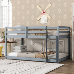 HAOYYE Solid Wooden, Solid Rubber Wooden Twin over Twin Loft Bed with Ladder, with Bed Platform of Strengthened Slats , Grey Sturdy Space-Saving Heavy Duty Modern Design Adults Dorm Room Easy Assembly