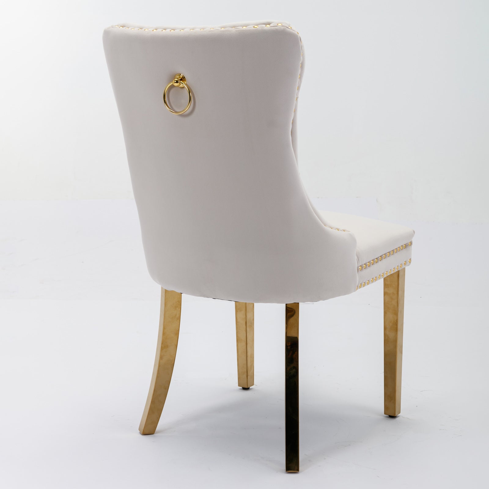 HAOYYE High-end Tufted Solid Wood Contemporary Velvet Upholstered Dining Chair with Golden Stainless Steel Plating Legs,Nailhead Trim,Set of 2,Beige and Gold, SW1601BG