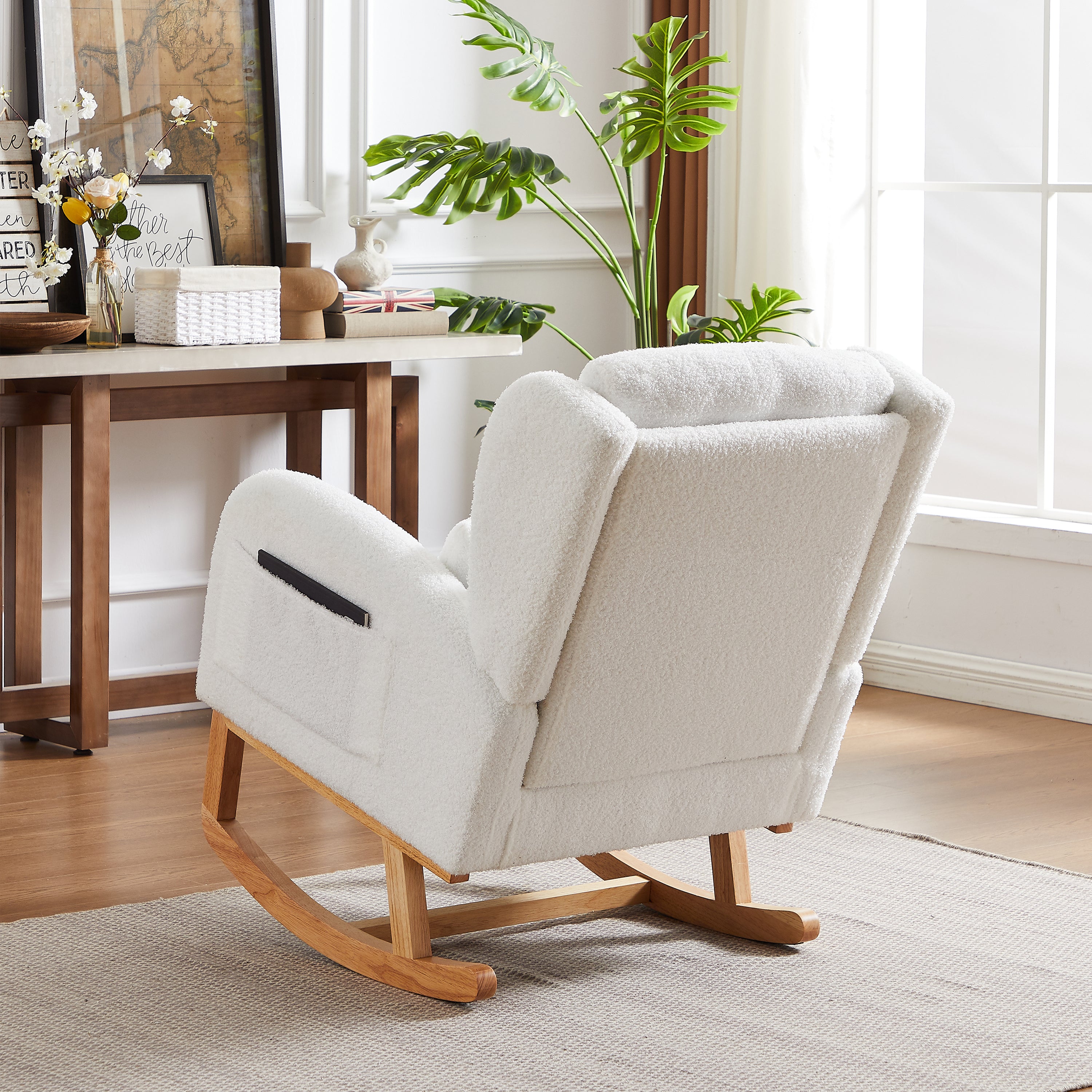 HAOYYE 27.2"W Modern Accent High Backrest Living Room Lounge Arm Rocking Chair, Two Side Pocket Sturdy Space-Saving Heavy Duty Modern Design Adults Dorm Room Easy Assembly Bedroom Furniture