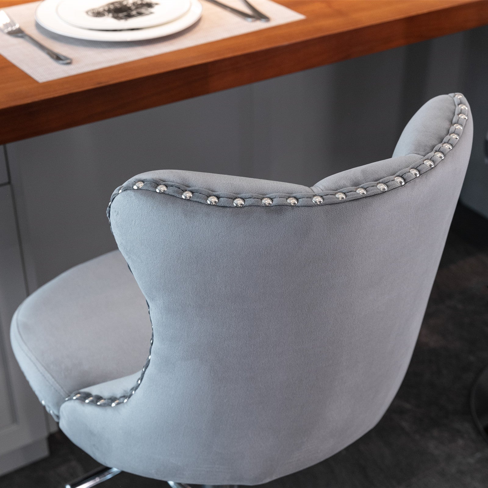 HAOYYE Adjustable Velvet Bar Stools with Tufted Backs, Swivel Seat Height Ranging from 25 to 33 Inches, Modern Upholstered Design with Chrome Base, Comfortable and Stylish Barstools for Kitchen Island or Home Pub