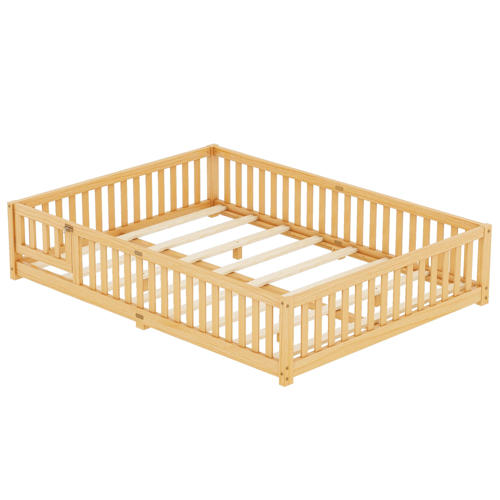 HAOYYE Queen Size Bed Floor Bed with Safety Guardrails and Door for , Natural(Expect Arrival Date 2024.7.26), Old SKU W158090701 Sturdy Space-Saving Heavy Duty Modern Design Adults Dorm Room
