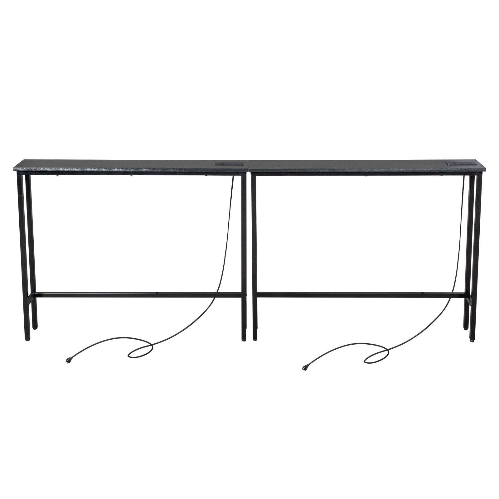 HAOYYE Black Narrow Console Sofa Table 2 Pack With Built-In Power Outlets And USB Charging Ports, Space-Saving Long Couch Table With Metal Frame And Anti-Tip Design, Perfect For Apartments Dorms Living Rooms