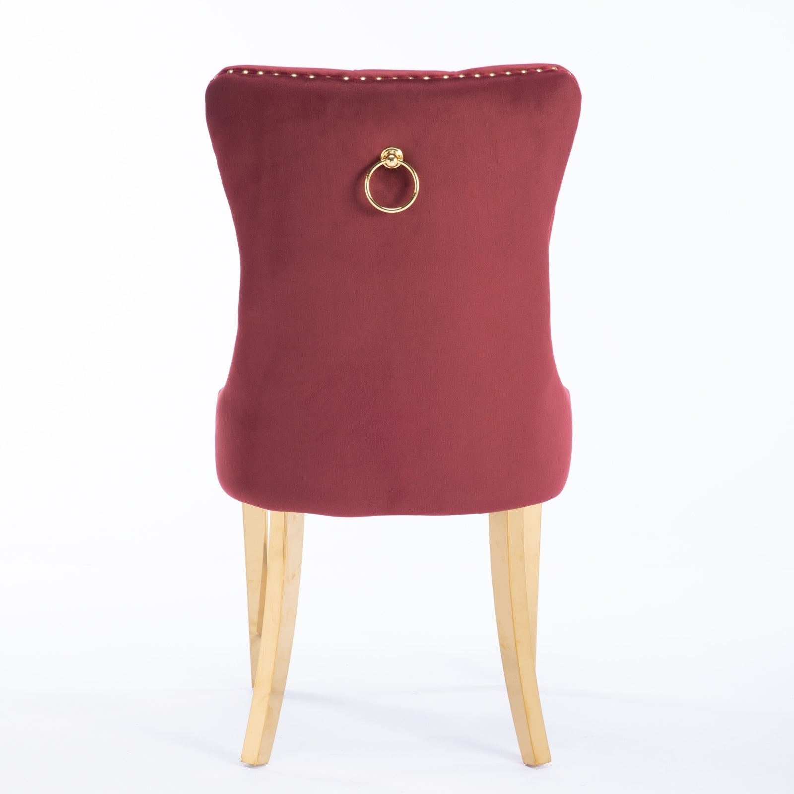 HAOYYE Nikki Collection Modern, High-end Tufted Solid Wood Contemporary Velvet Upholstered Dining Chair with Golden Stainless Steel Plating Legs,Nailhead Trim,Set of 2,Wine Red and Gold, SW1601WR,Burgundy