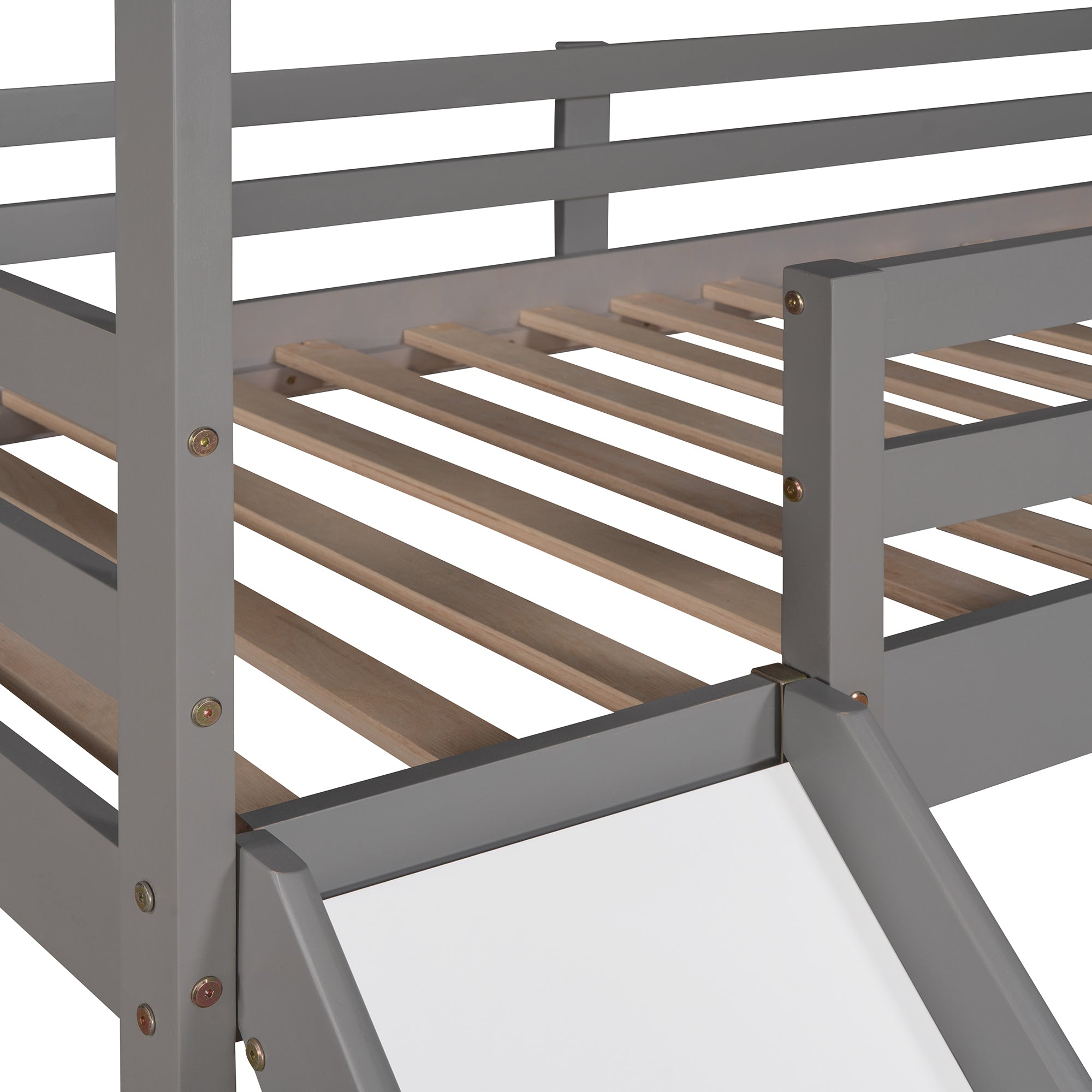 HAOYYE Twin Loft Bed with Slide, House Bed with Slide,Gray(OLD SKU :WF286245AAE) Sturdy Space-Saving Heavy Duty Modern Design Adults Dorm Room Easy Assembly Bedroom Furniture