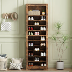 HAOYYE ON-TREND Stylish Design 30 Shoe Cubby Console, Contemporary Shoe Cabinet with Multiple Storage Capacity, Free Standing Tall Cabinet with Versatile Use for Hallway, Bedroom, Rustic Brown Sturdy