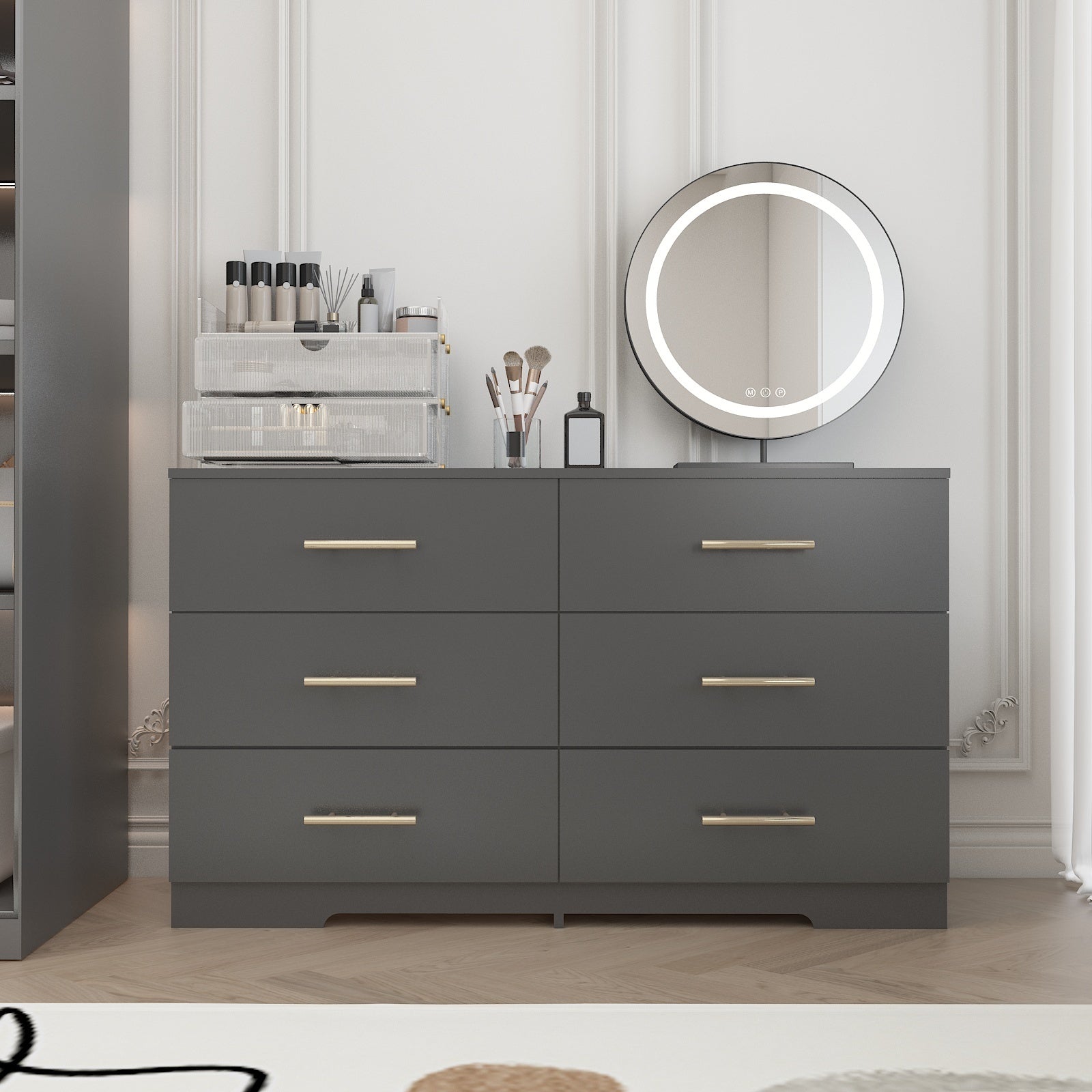 HAOYYE Black 6-Drawer Dresser Chest With Gold Handles, Modern Sturdy Space-Saving Heavy Duty Storage Cabinet For Bedrooms And Dorm Rooms, Easy Assembly