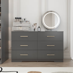 HAOYYE Black 6-Drawer Dresser Chest With Gold Handles, Modern Sturdy Space-Saving Heavy Duty Storage Cabinet For Bedrooms And Dorm Rooms, Easy Assembly