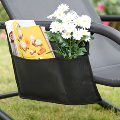 HAOYYE Black Outdoor Rocking Chair with Breathable Mesh Fabric, Soft Padded Headrest and Armrests, Removable Side Pocket, Rubberized Feet, Sturdy Steel Frame Supporting Up to 264 lbs, Perfect for Patio, Poolside, Backyard Relaxation, Easy Assembly