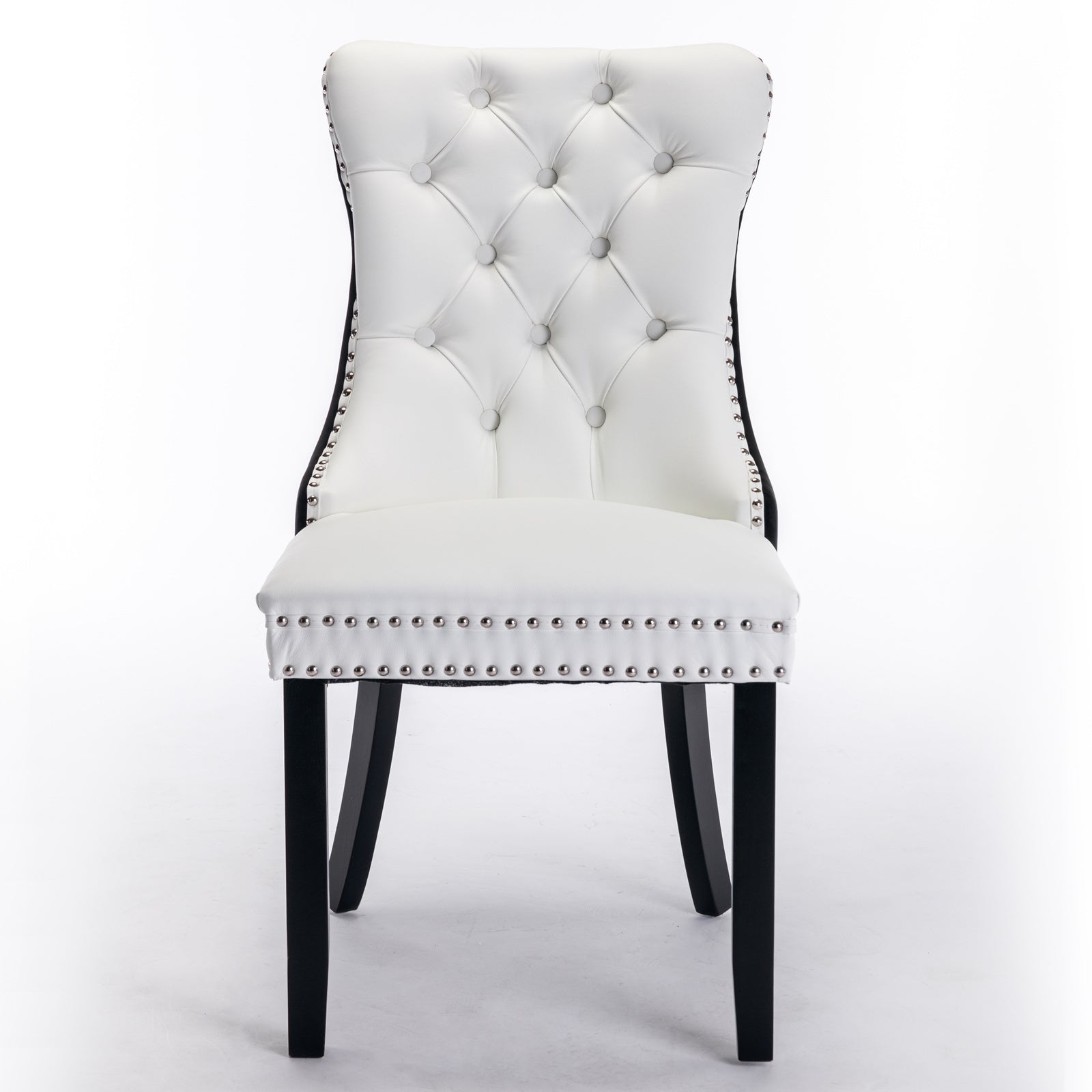 HAOYYE Nikki Collection Modern,High-end Tufted Solid Wood Contemporary PU and Velvet Upholstered Dining Chair with Wood Legs Nailhead Trim 2 Pcs Set,White+Black, SW2101WB Sturdy Space-Saving