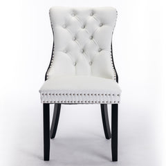 HAOYYE Nikki Collection Modern,High-end Tufted Solid Wood Contemporary PU and Velvet Upholstered Dining Chair with Wood Legs Nailhead Trim 2 Pcs Set,White+Black, SW2101WB Sturdy Space-Saving