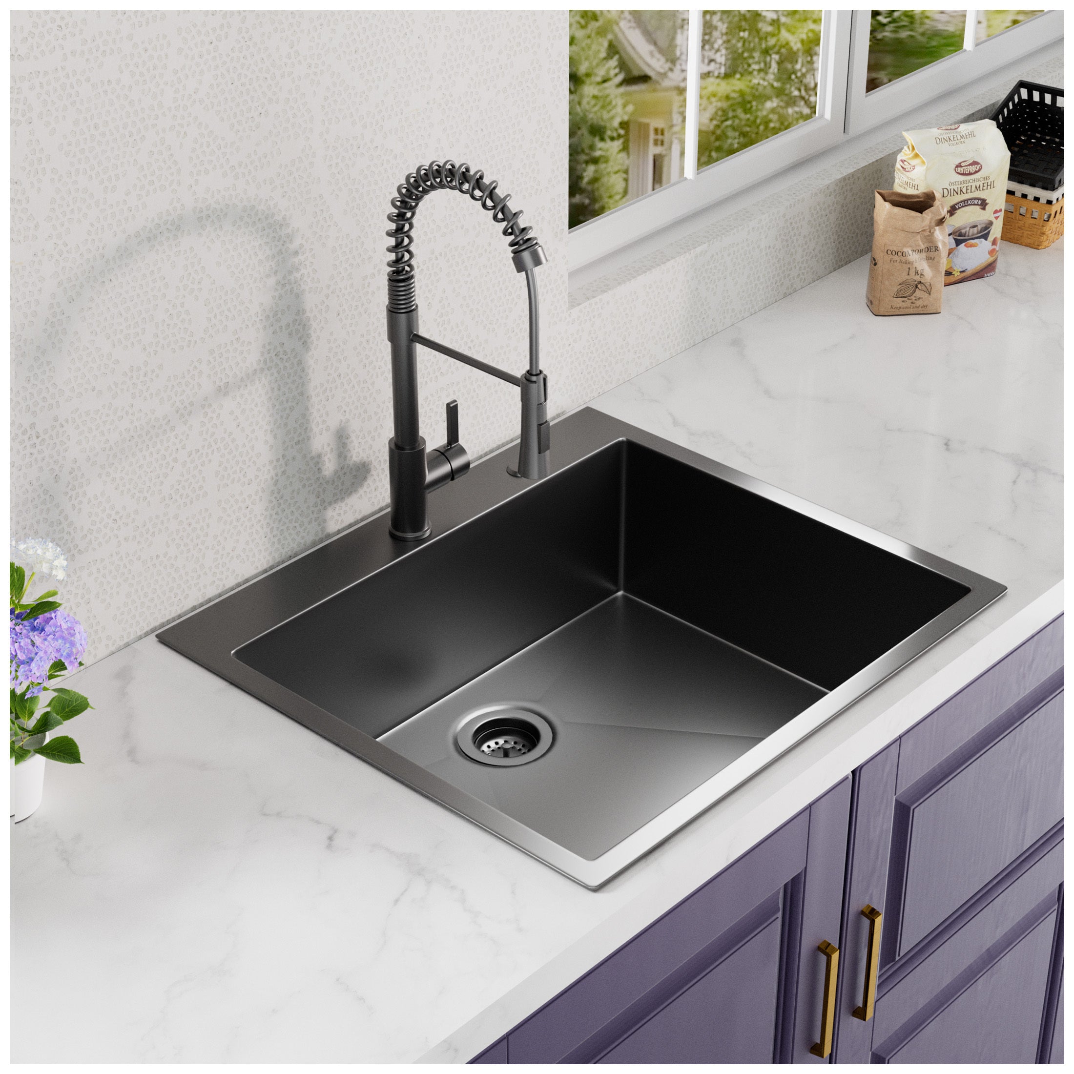 HAOYYE 25x22inch Gunmetal Black Topmount 304 Stainless Steel 18 Gauge Kitchen Sink Sturdy Space-Saving Heavy Duty Modern Design Adults Dorm Room Easy Assembly Bedroom Furniture