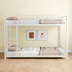 HAOYYE Metal Twin over Twin Bunk Bed/ Heavy-duty Sturdy Metal/ Noise Reduced/ Safety Guardrail/No Box Spring Needed,White Space-Saving Heavy Duty Modern Design Adults Dorm Room Easy Assembly