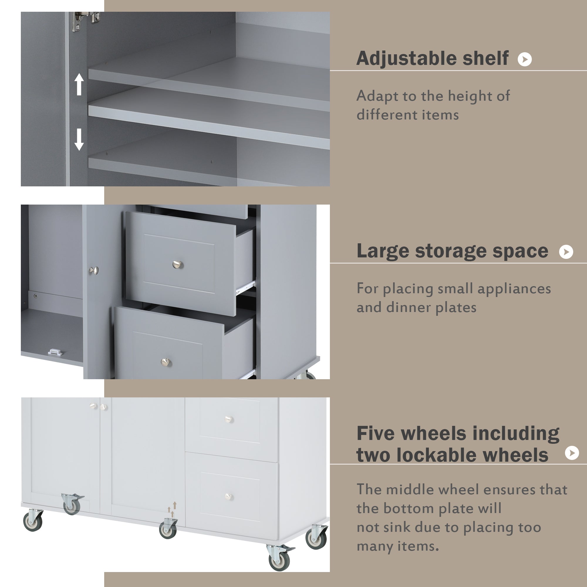 HAOYYE Rolling Mobile Kitchen Island With Solid Wood Top, Storage Cabinet, Drop Leaf Breakfast Bar, Spice Rack, Towel Rack, And Drawer, Grey Blue, Sturdy Space-Saving Design With Locking Wheels